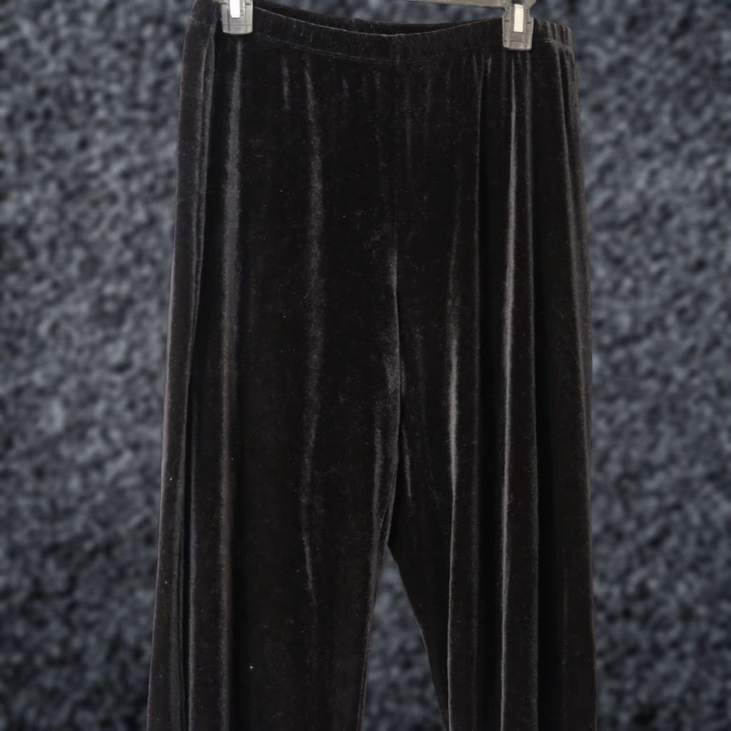 Vintage Notations Black Velvet Wide-Leg Pants Pull On 1X Womens Plus Velvet Pants Wide-Leg 1X Notations Womens Size 40" / US 18 - 1 Thumbnail