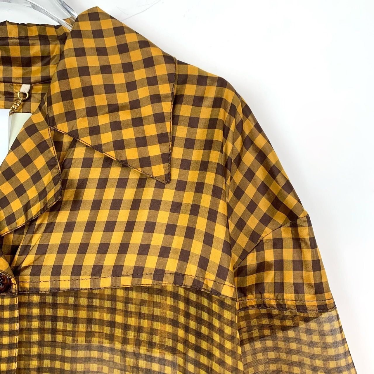 Fendi Fendi Grid Mesh Overlay Lapel Double-Breasted Yellow Silk Lo Size S / US 4 / IT 40 - 7 Thumbnail