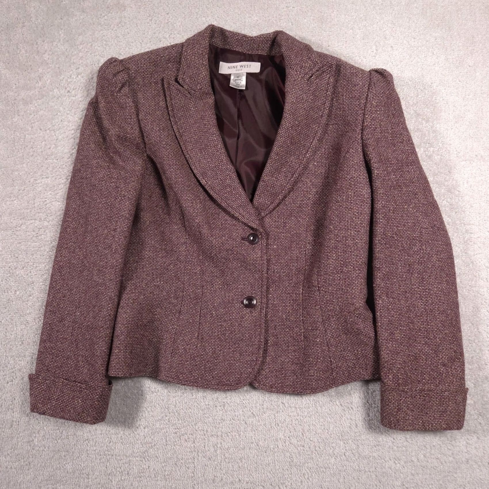 Nine West Nine West Blazer Womens 10 Brown Tweed Two Button Lined Suit Jacket Career Size L / US 10 / IT 46 - 2 Thumbnail