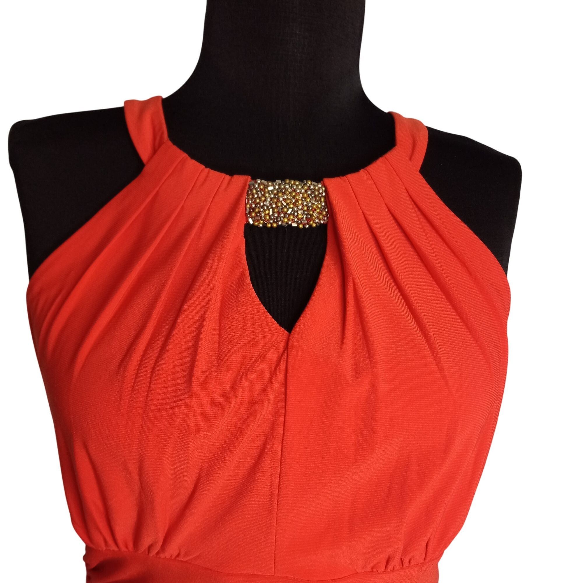 White House Black Market WHBM XS Halter Top Orange Sleeveless Keyhole Embellished Bea Size XS / US 0-2 / IT 36-38 - 5 Thumbnail