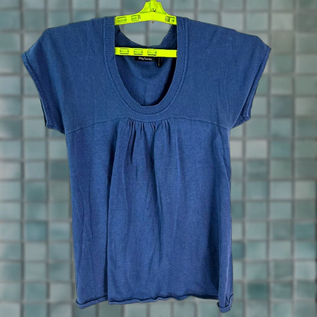 Vintage Daisey Fuentes Blouse Shirt Womens Short Sleeve Blue S Regular Size Size S / US 4 / IT 40 - 1 Thumbnail