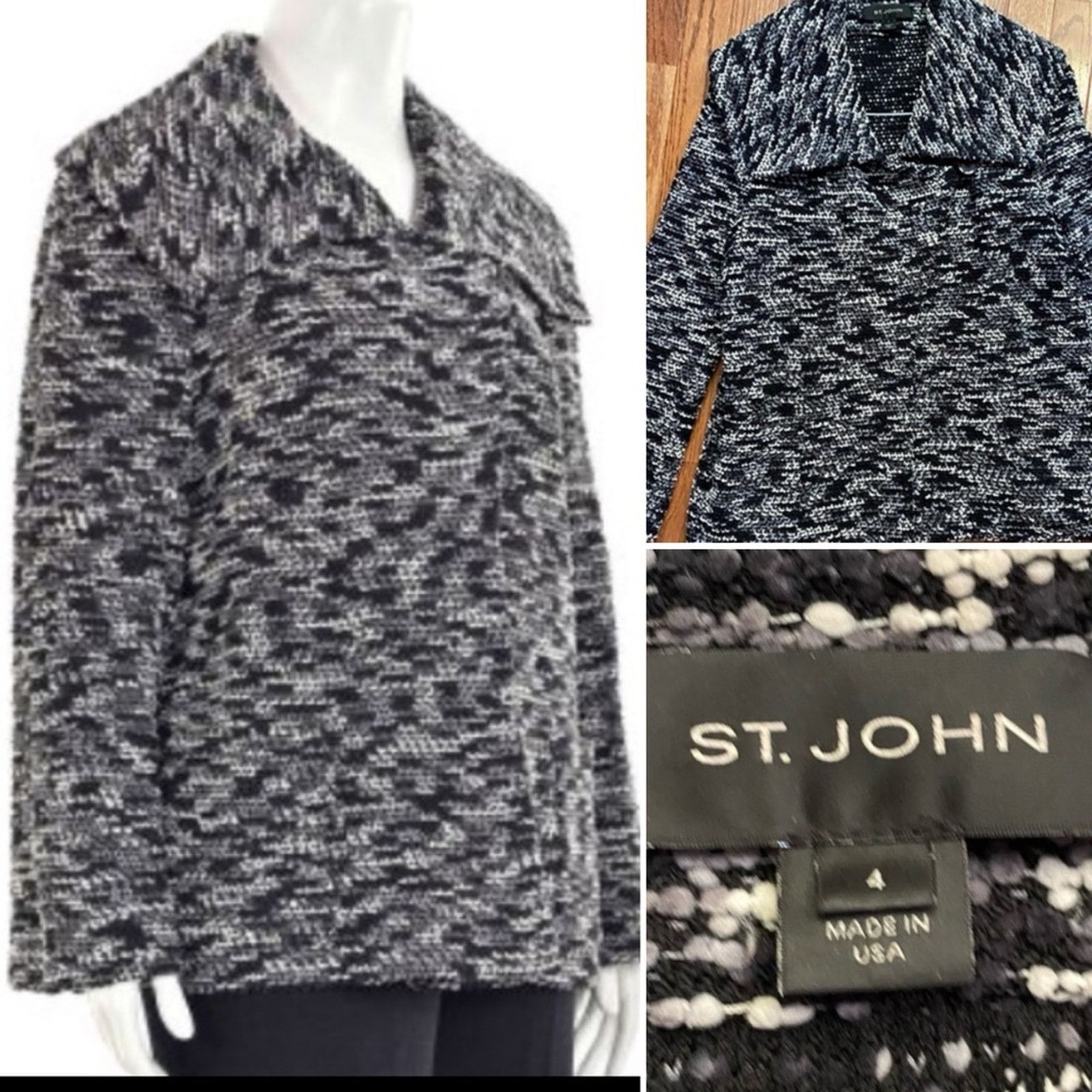 St. John St John Collection Black & Gray Boucle Sweater Jacket 4 Size S / US 4 / IT 40 - 1 Thumbnail