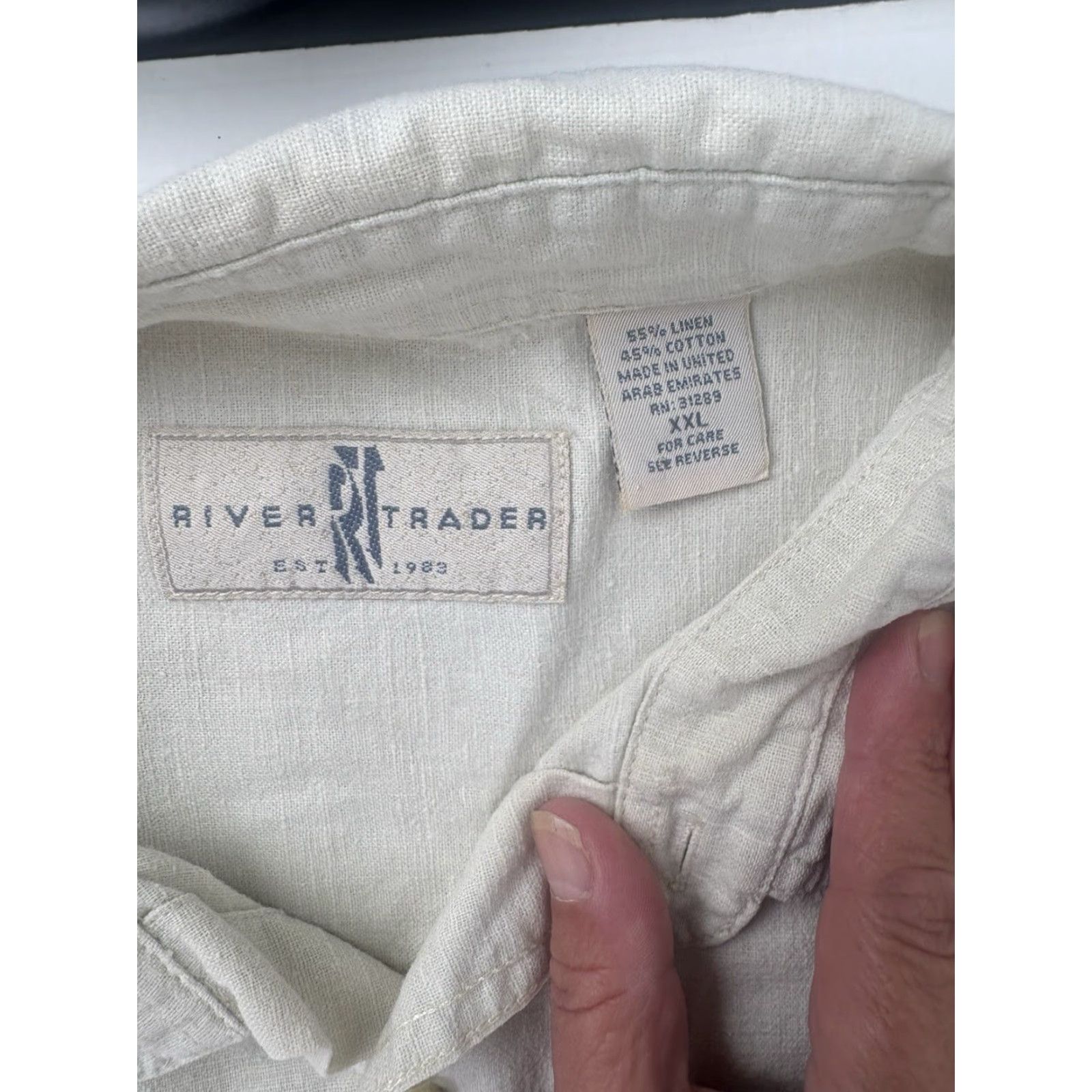 Vintage River Trader Men's Short Sleeve Linen Cotton Button-Up Shirt XXL Beige Casual Summer Size US XXL / EU 58 / 5 - 7 Thumbnail