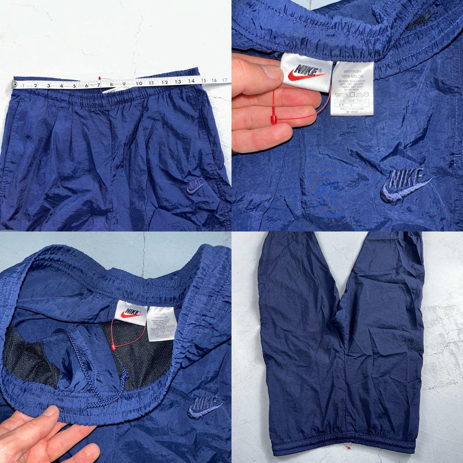 Nike VINTAGE Nike 90s Windbreaker Track Pants Navy S Mens Zip Nylon Unlined Size US 29 - 8 Thumbnail