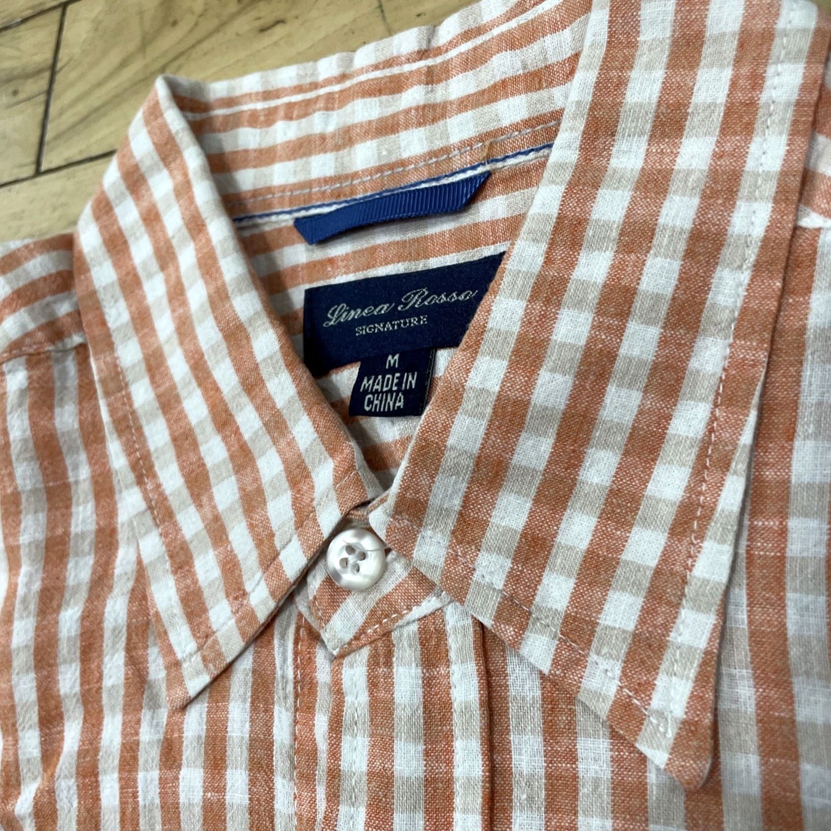 Vintage LINEA ROSSA Signature Long Sleeve Linen Shirt Men M BrightOrange Plaid Assaraf Size US M / EU 48-50 / 2 - 3 Thumbnail