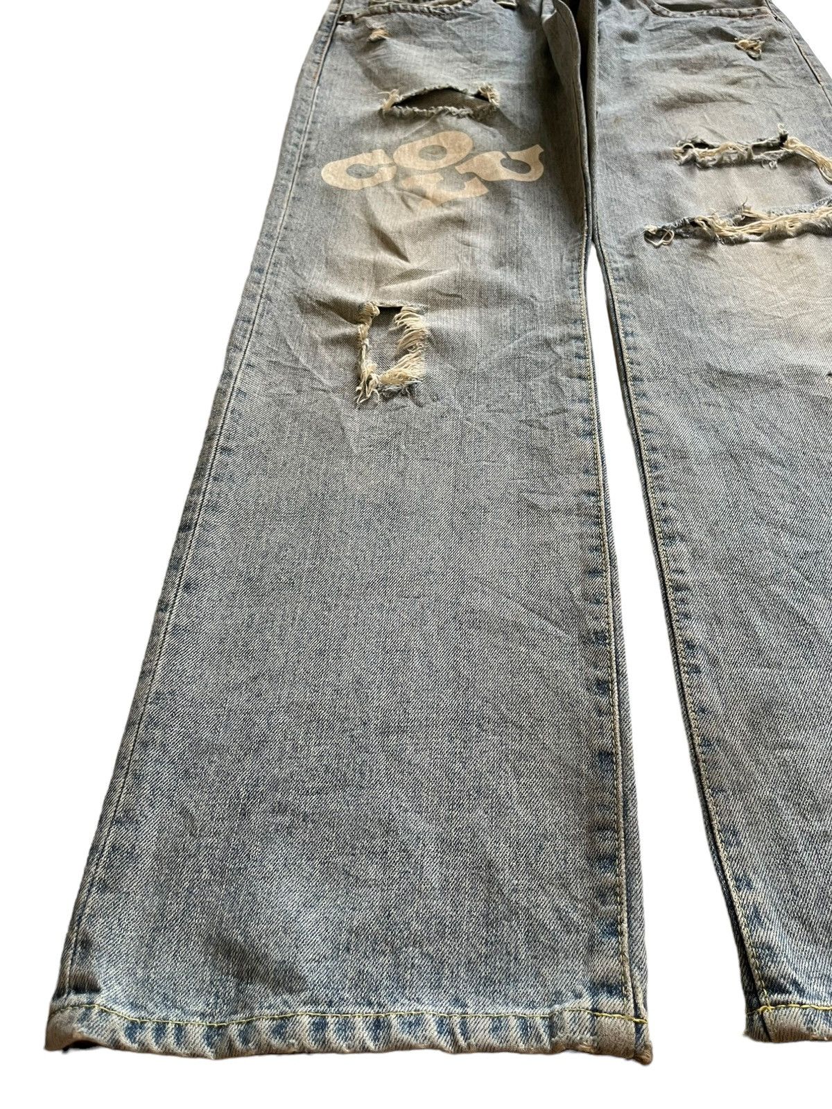 Japanese Brand Vintage Japanese CocoLulu Light Wash Rip Printed Baggy Jeans Size US 35 - 6 Thumbnail