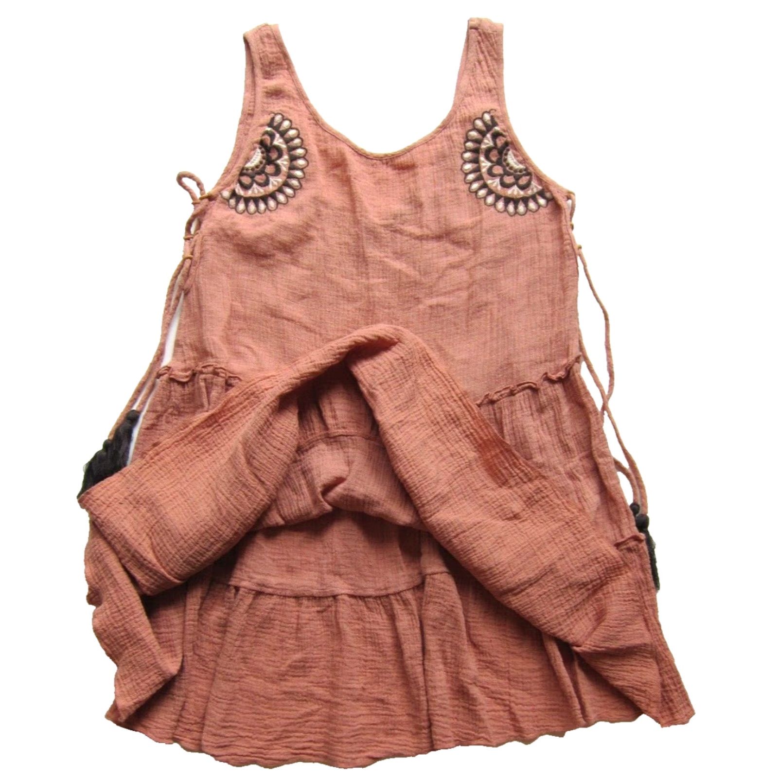 Anthropologie THML Anthropologie Tank Dress 100% Cotton Gauze Pink Embroidered Tiered Medium Women sleeveless round neck Tank Dress Size M / US 6-8 / IT 42-44 - 5 Thumbnail