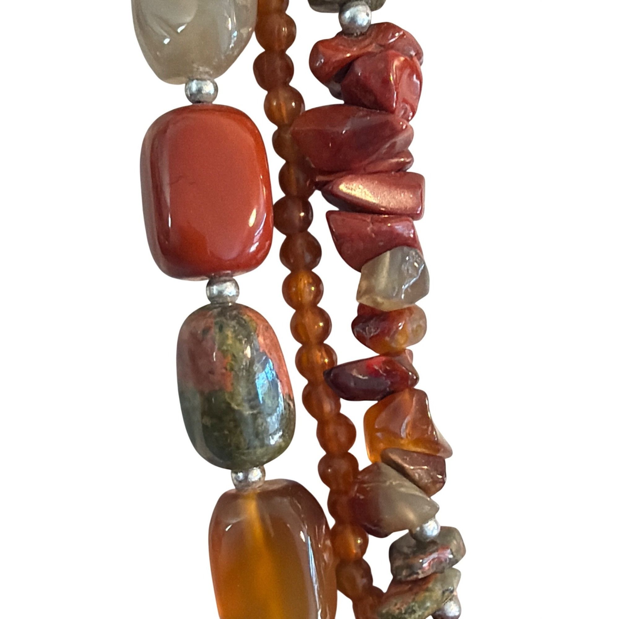 Other Vtg 3 Strand Necklace Quartz Jasper Beads Silver Tone Cold 1 Size ONE SIZE - 2 Thumbnail