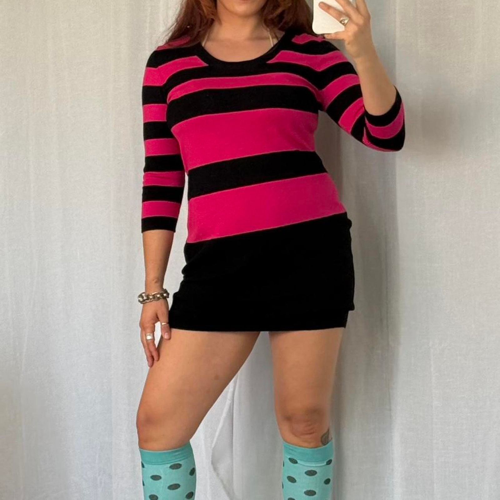 Other ✶ y2k hot pink striped knit dress ✶ Size L / US 10 / IT 46 - 2 Thumbnail