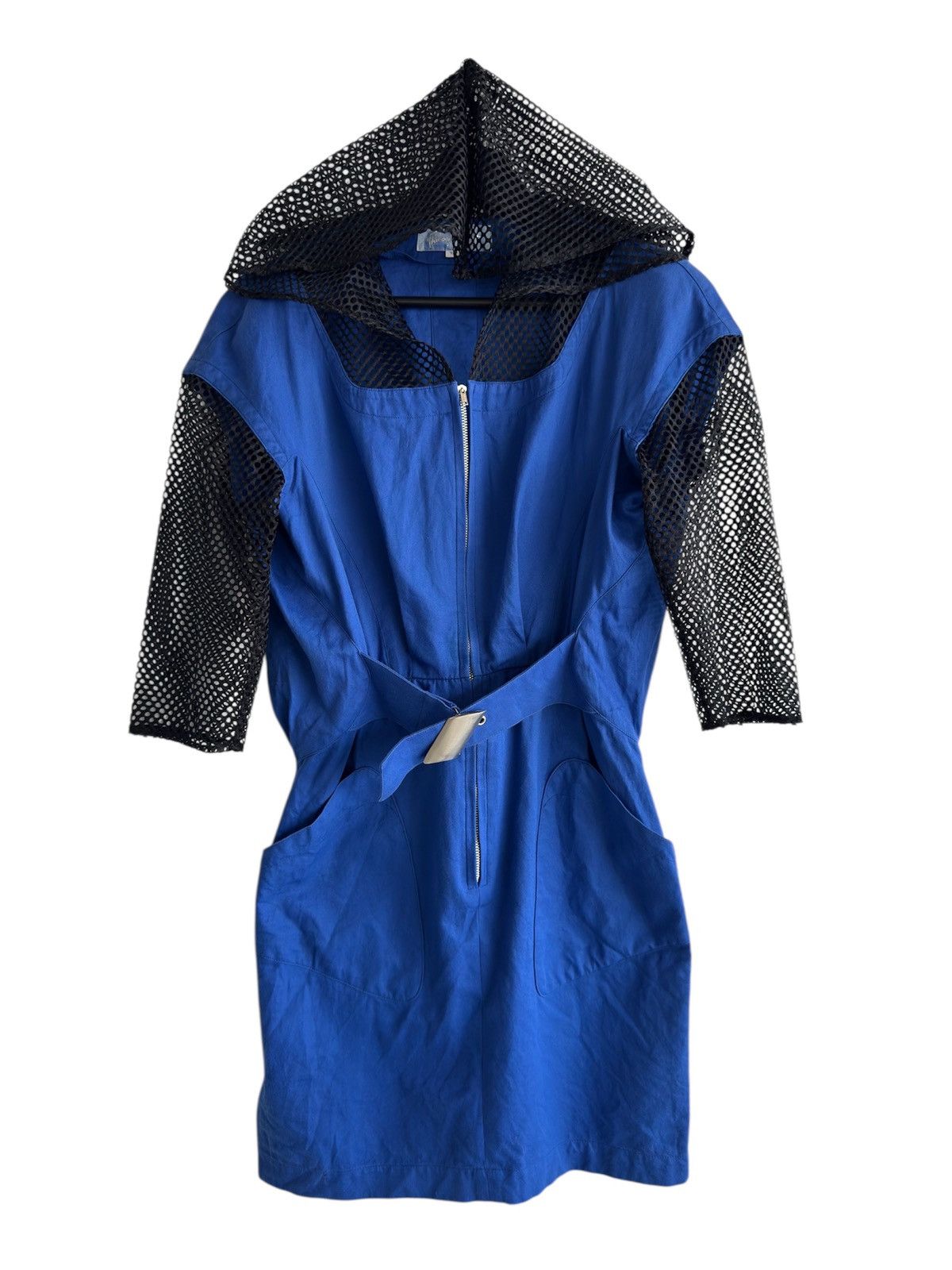 Thierry Mugler Vintage Thierry Mugler Punk Gothic Blue Dress with Mesh Hood Size M / US 6-8 / IT 42-44 - 1 Thumbnail