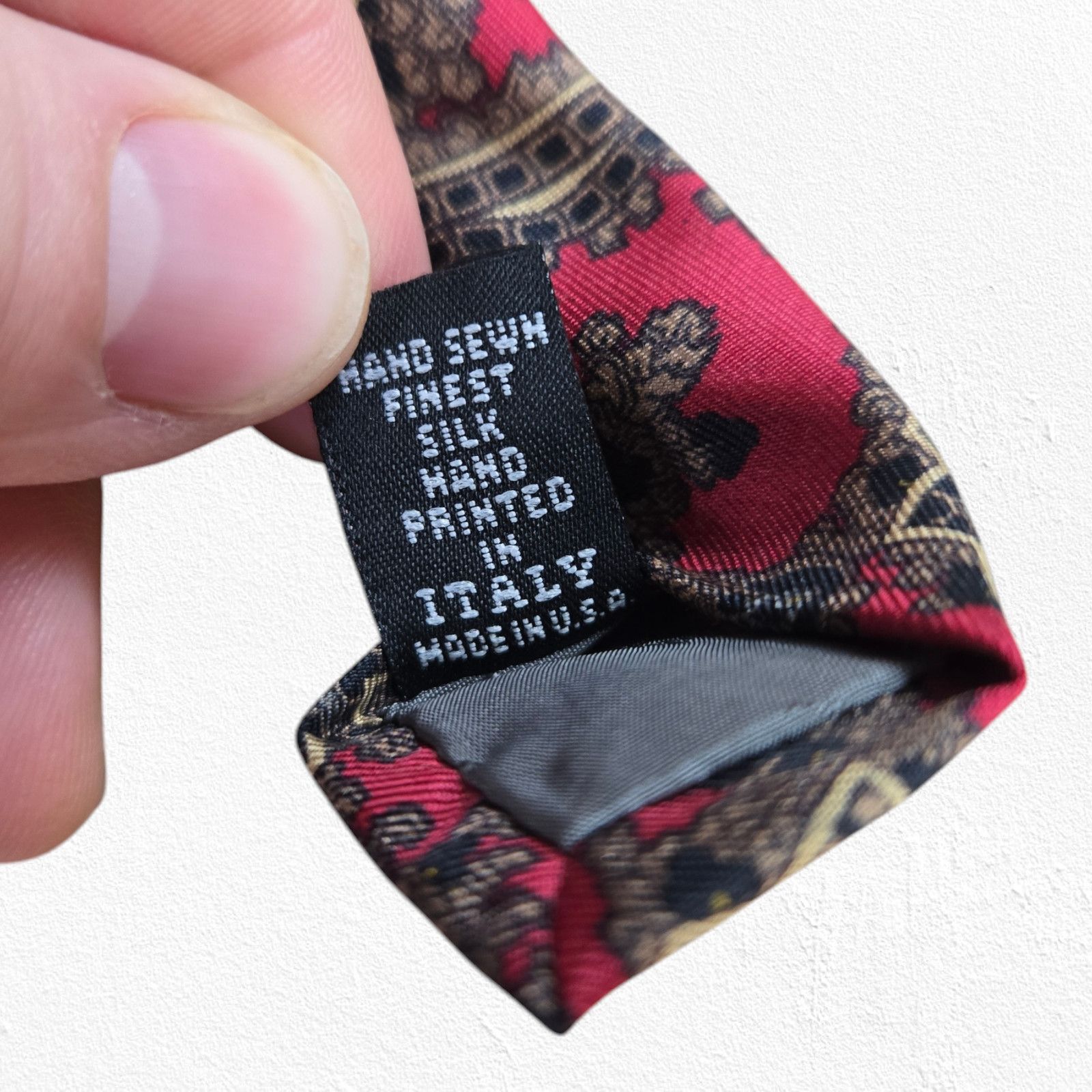 Robert Talbott 80s Red Paisley Damask Silk Tie Size ONE SIZE - 5 Thumbnail