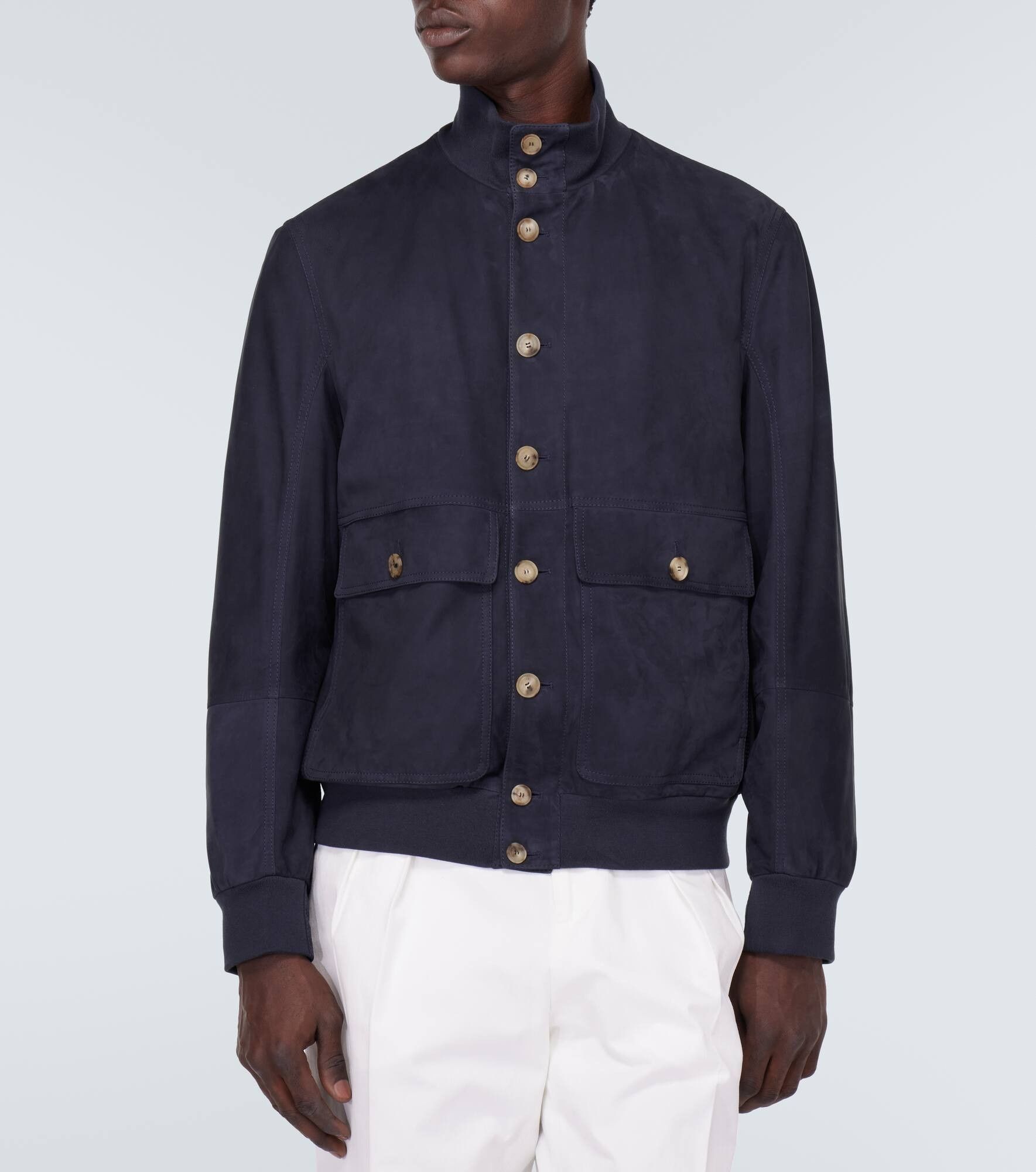Brunello Cucinelli Leather Jacket in Dark Blue Size US S / EU 44-46 / 1 - 5 Thumbnail