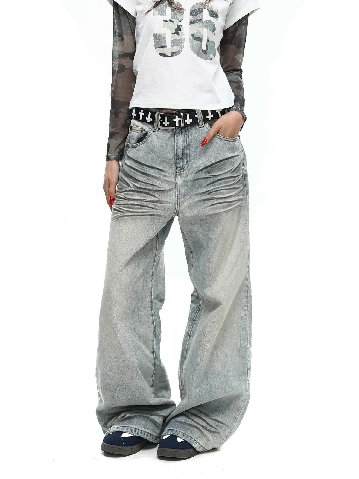 Jean Texture Washed Whiskered Micro-Flare Jeans - Stacked Denim Size US 30 / EU 46 - 5 Thumbnail