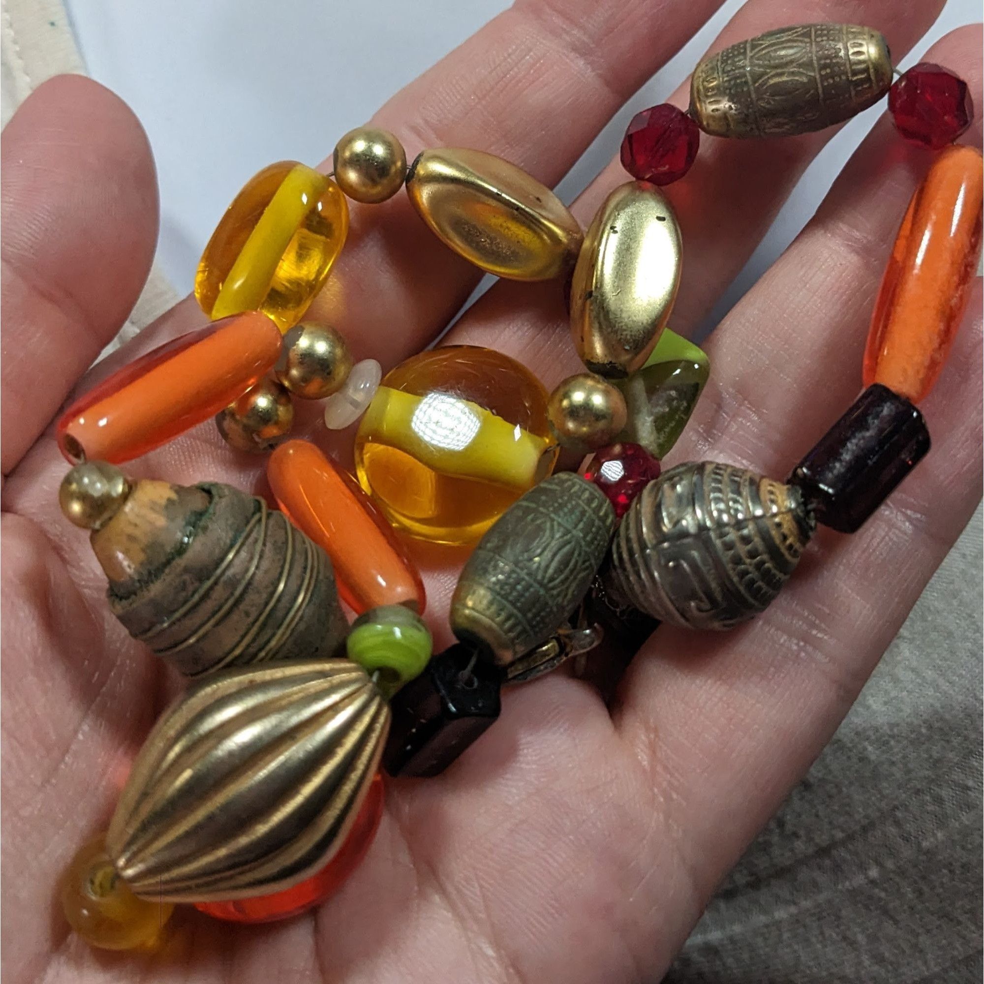 Other Handmade Retro Orange And Yellow Glass And Metal Beaded Neck Size ONE SIZE - 5 Thumbnail