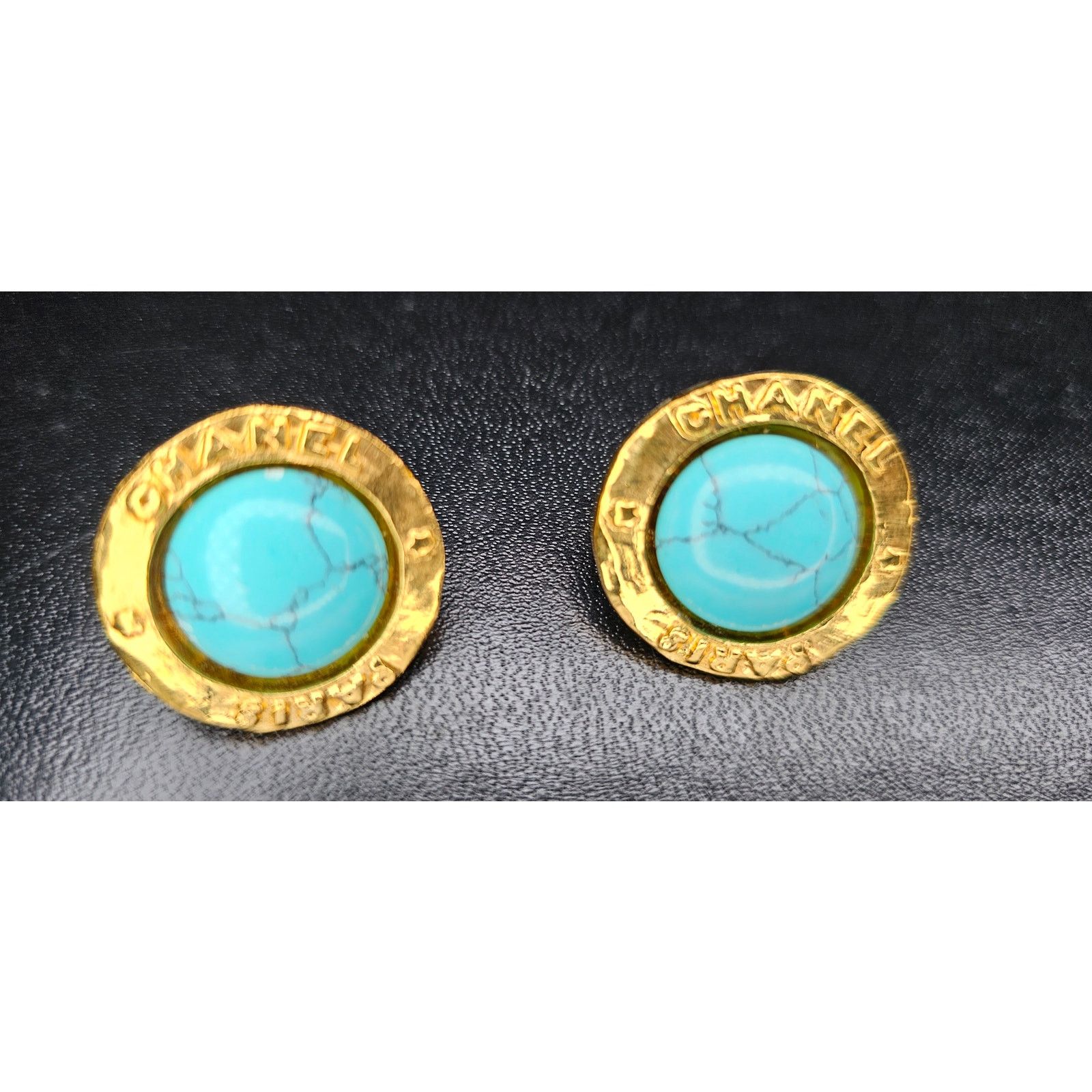 Chanel Chanel Collection 28 Turquoise Stone Gold Clip-On Earrings Size ONE SIZE - 4 Thumbnail