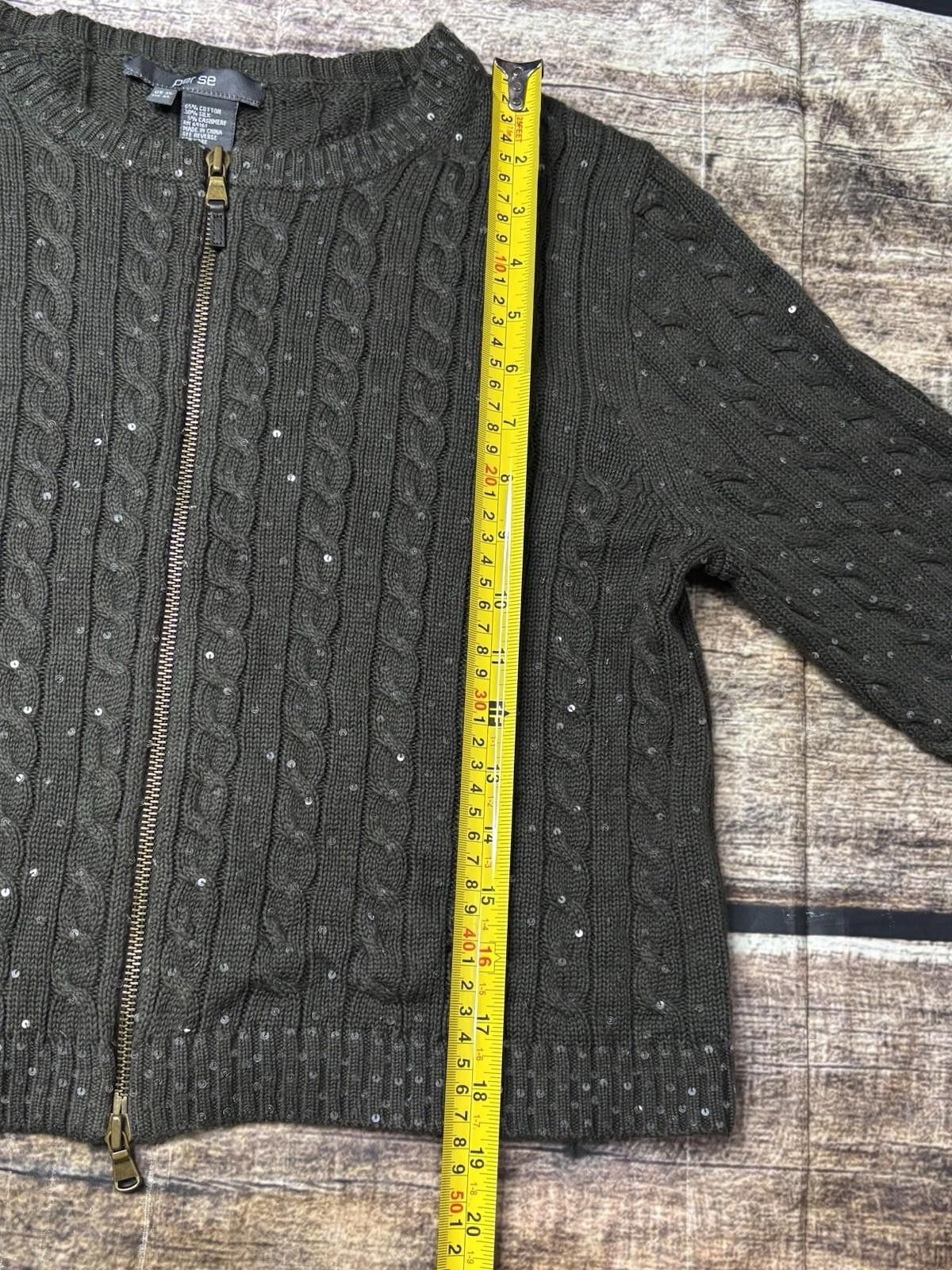 Other Per Se Sweater Womens Large Silk Cashmere Blend Cable Knit Size L / US 10 / IT 46 - 9 Thumbnail