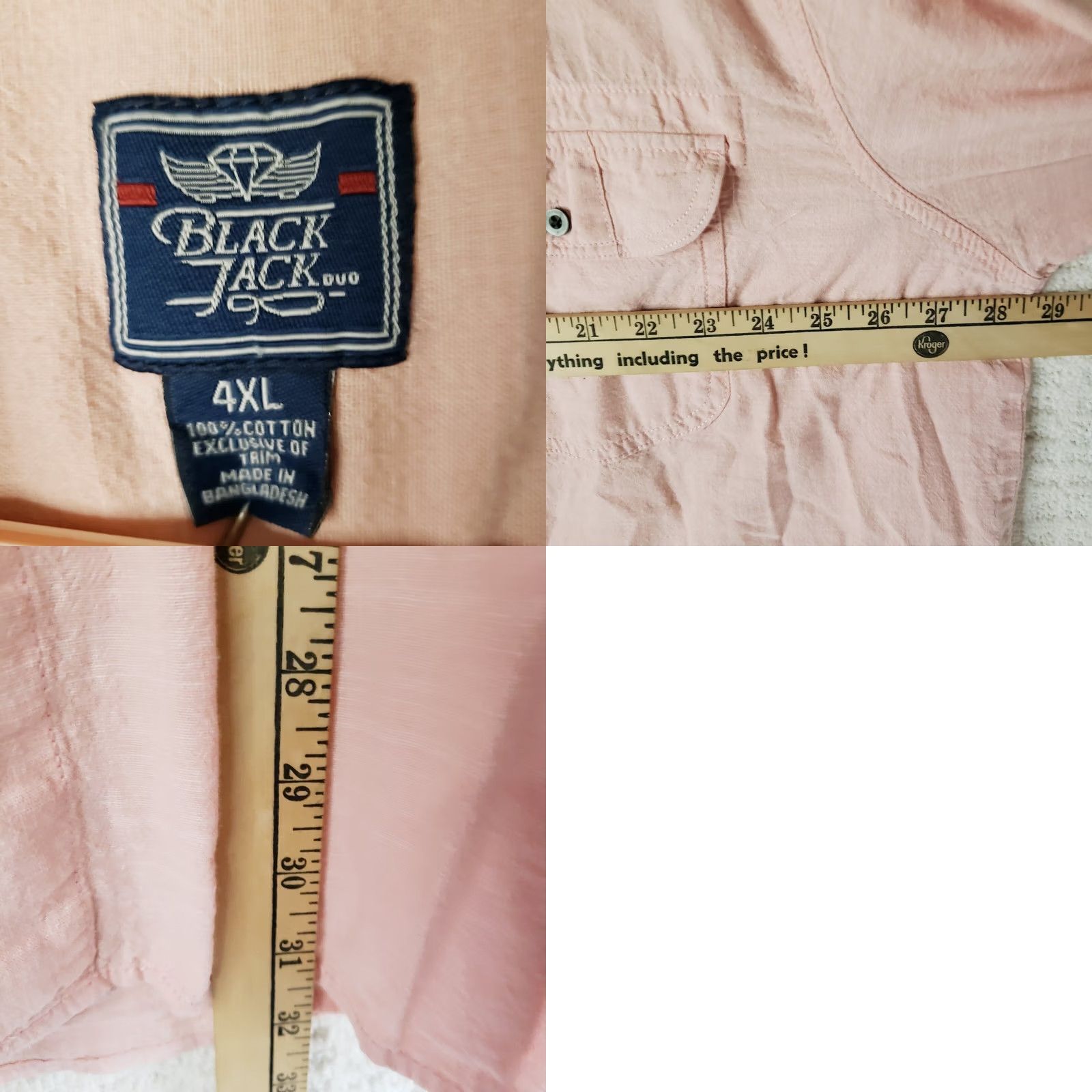 Pinko Black Jack Button Down Shirt 4XL Coral Pink Short Sleeve Pockets Men Size US XXL / EU 58 / 5 - 9 Thumbnail