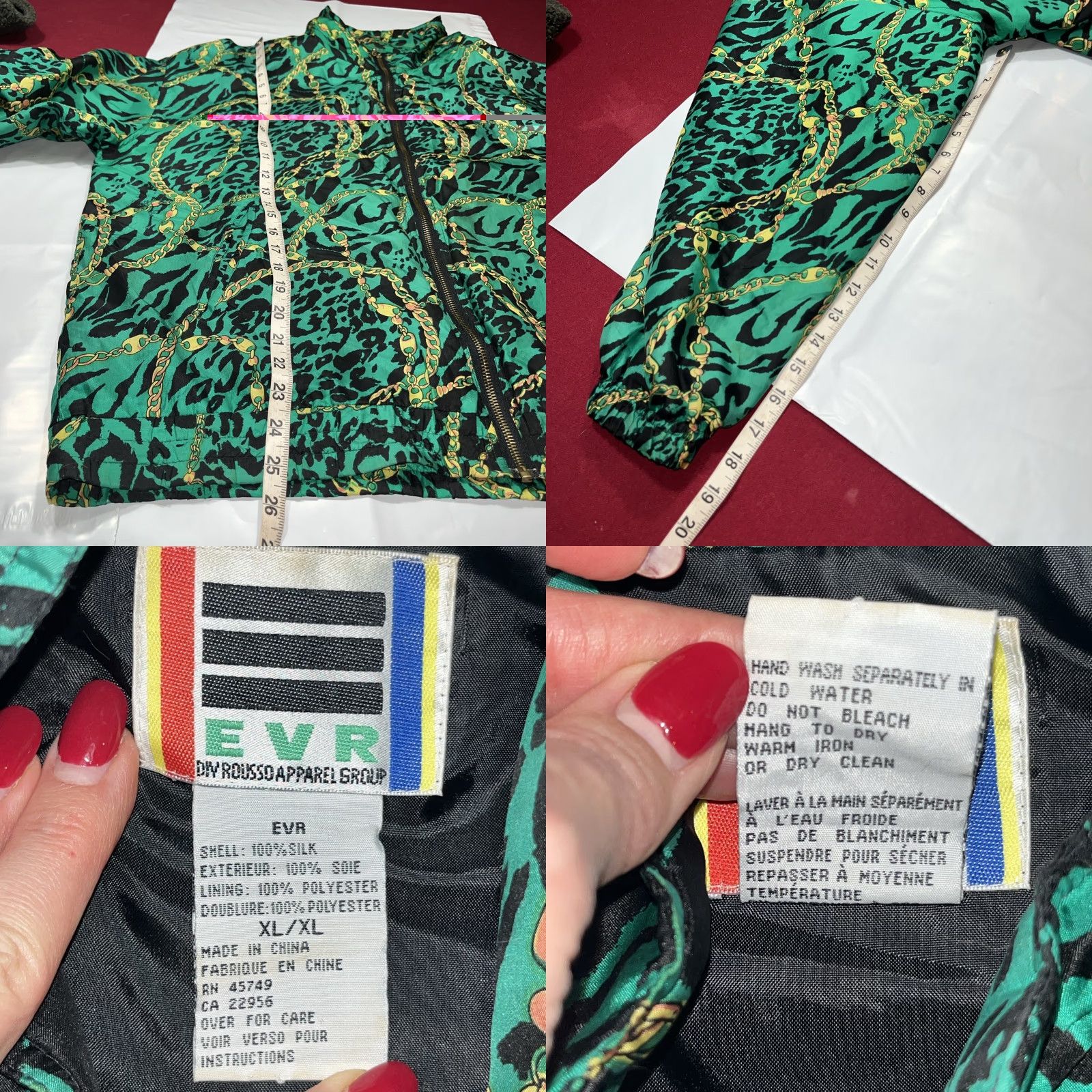 Vintage VINTAGE EVR Jacket Silk BOMBER Windbreaker Women’s XL 90s Leopard Gold Chains Black Green Short Zip Pockets Full Zip Casual Vintage Womens Size XL / US 12-14 / IT 48-50 - 9 Thumbnail