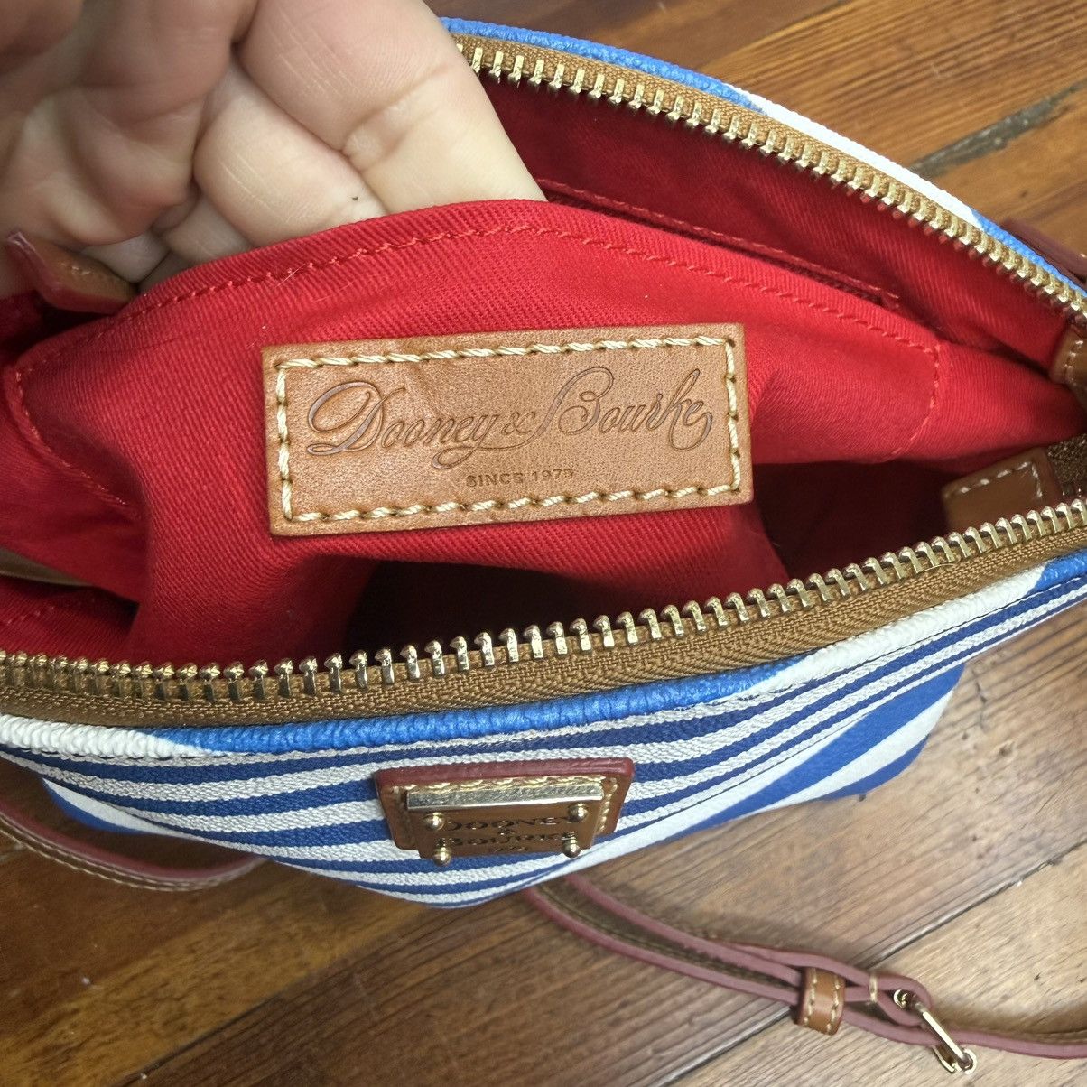 Dooney & Bourke Dooney & Bourke Blue and White Striped Crossbody with Brown Size ONE SIZE - 7 Thumbnail