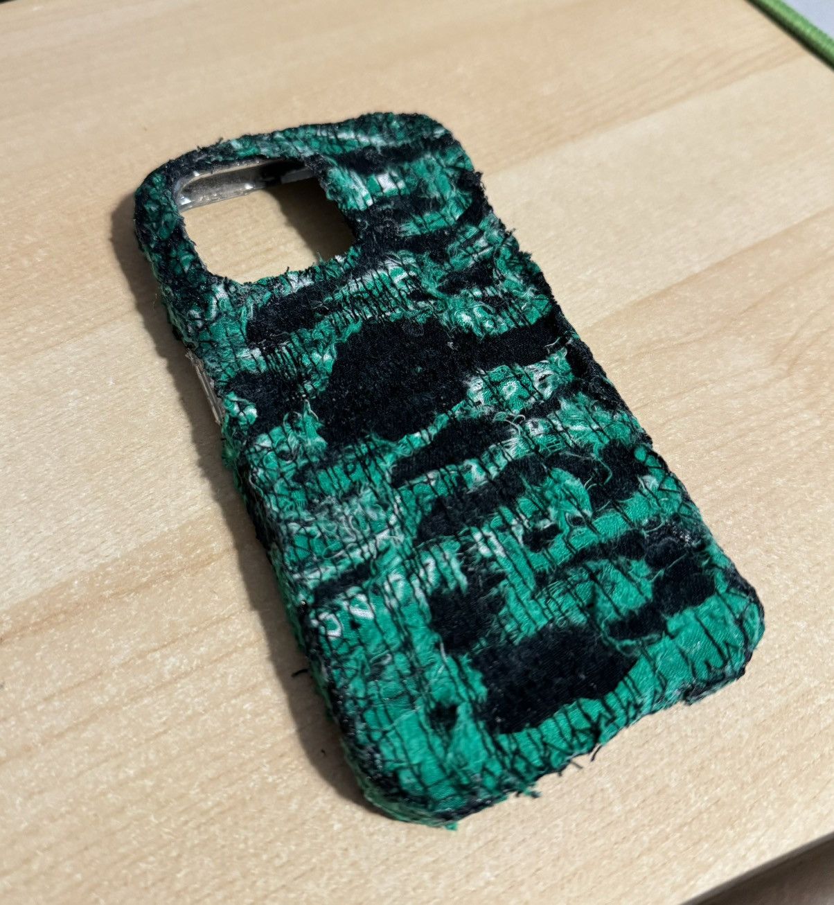 image of Distressed Denim x Ends Repair Boro Denim Iphone 15 Pro Case in Green, Men's