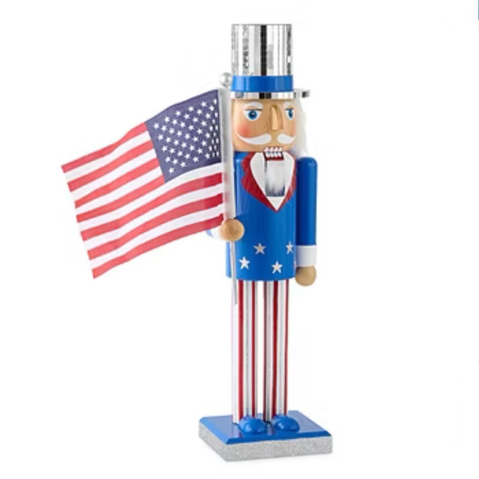 Designer Patriotic Wood Nutcracker 14” Womens Boy USA Home Decor Size ONE SIZE - 1 Thumbnail