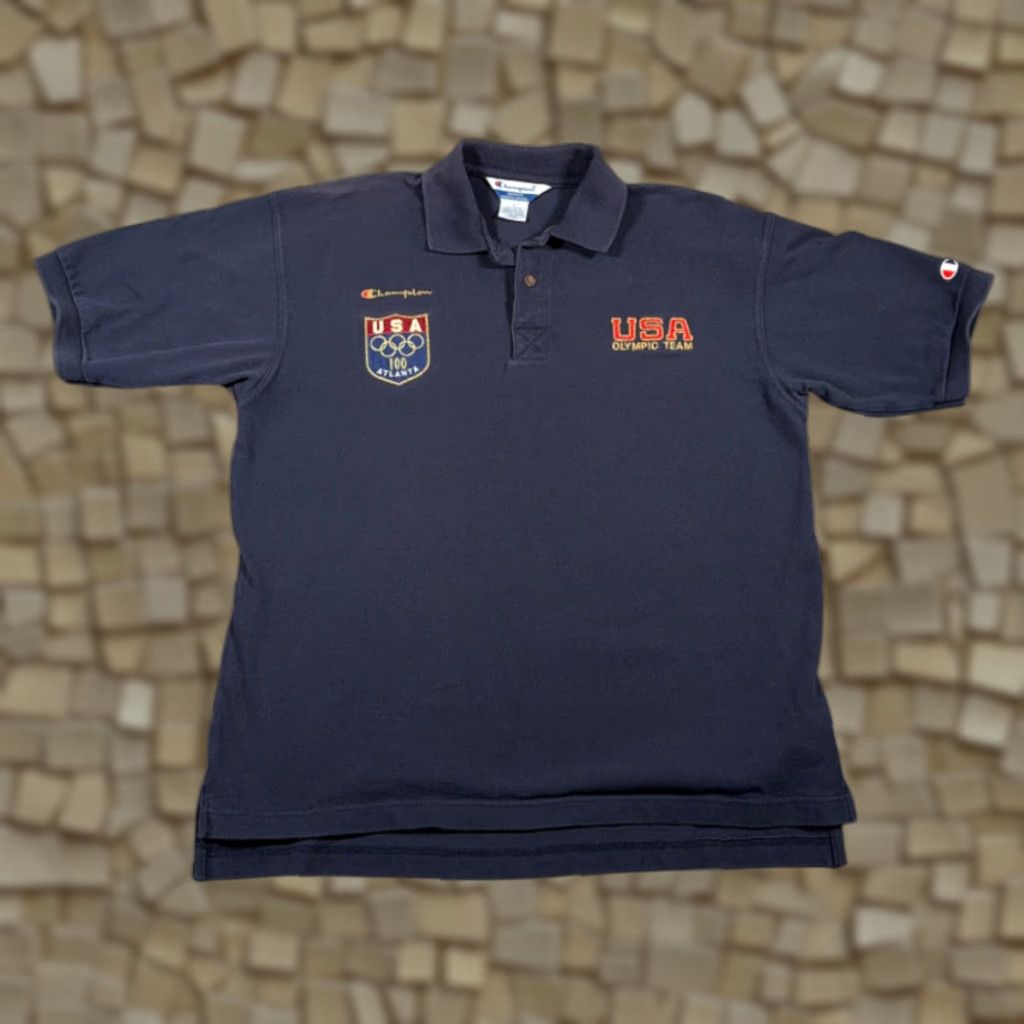 Champion VINTAGE Champion Atlanta USA Olympics Polo Shirt Men Large Blue 90s Embroidered Logo Shirt Mens Size US L / EU 52-54 / 3 - 1 Thumbnail