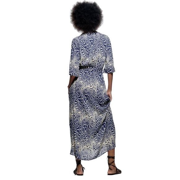 Zara Navy & Ivory Belted Dress
