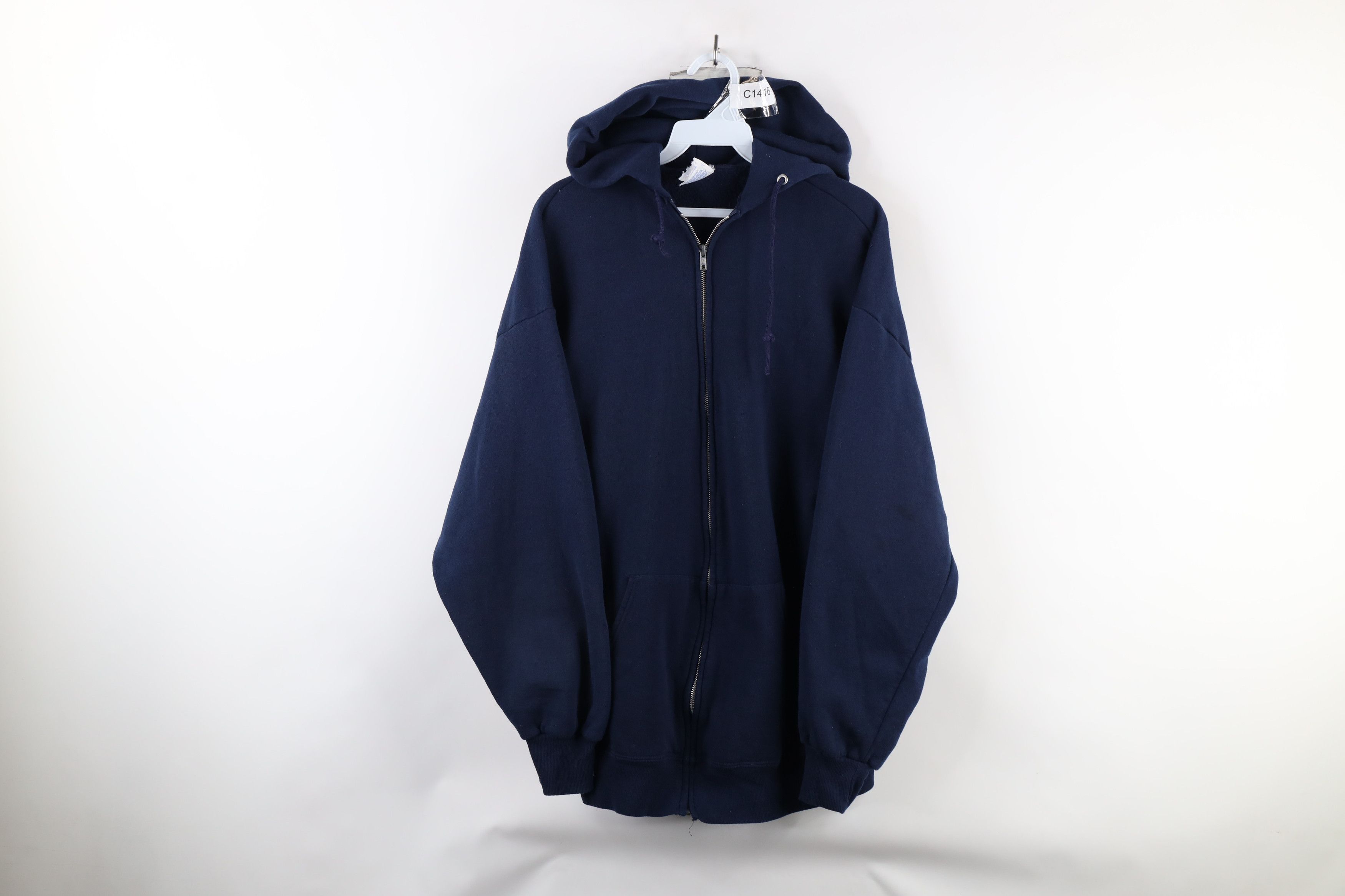 Vintage Vintage 90s Streetwear Hoodie Sweatshirt Navy Blue USA Size US XL / EU 56 / 4 - 1 Thumbnail