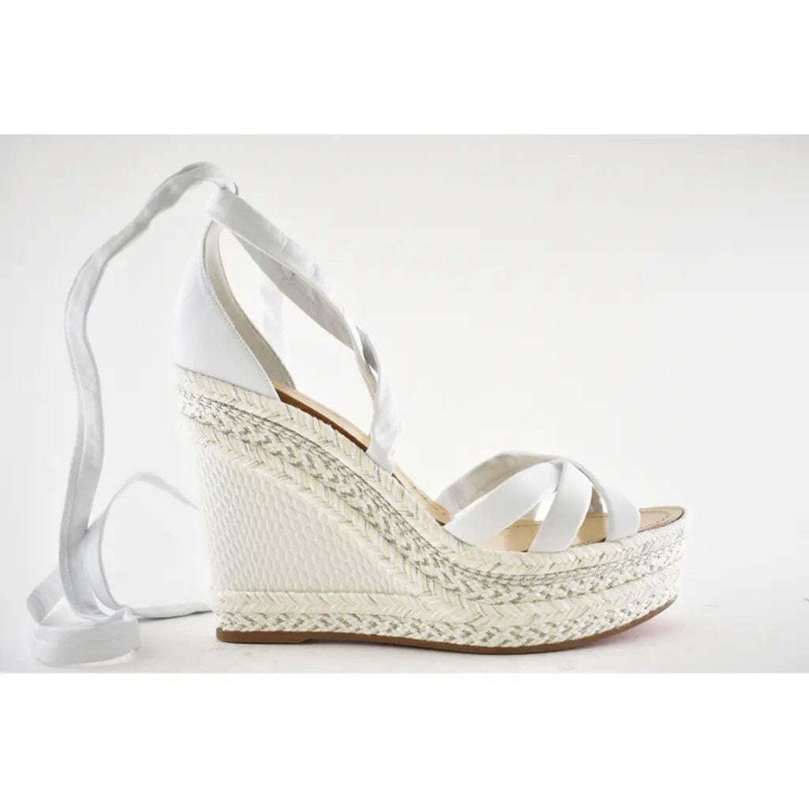 Christian Louboutin Lagoadonna 120 White Lace Up Platform Wedge Sandal Heel 41 Size US 11 / IT 41 - 2 Thumbnail
