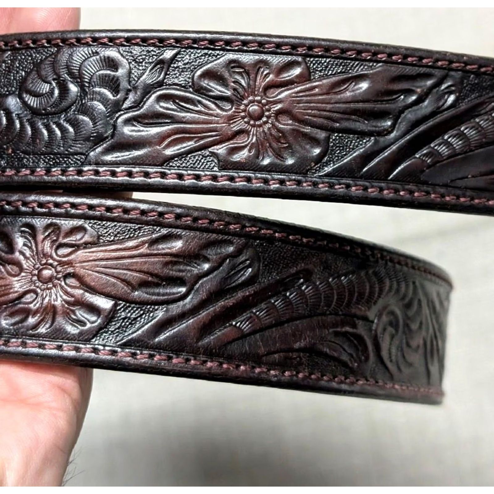 Vintage VINTAGE Resistol belt Tooled brown cowhide leather Western Belt 42 Men Belt Buckle 1-1/2" width Size 42 - 3 Thumbnail