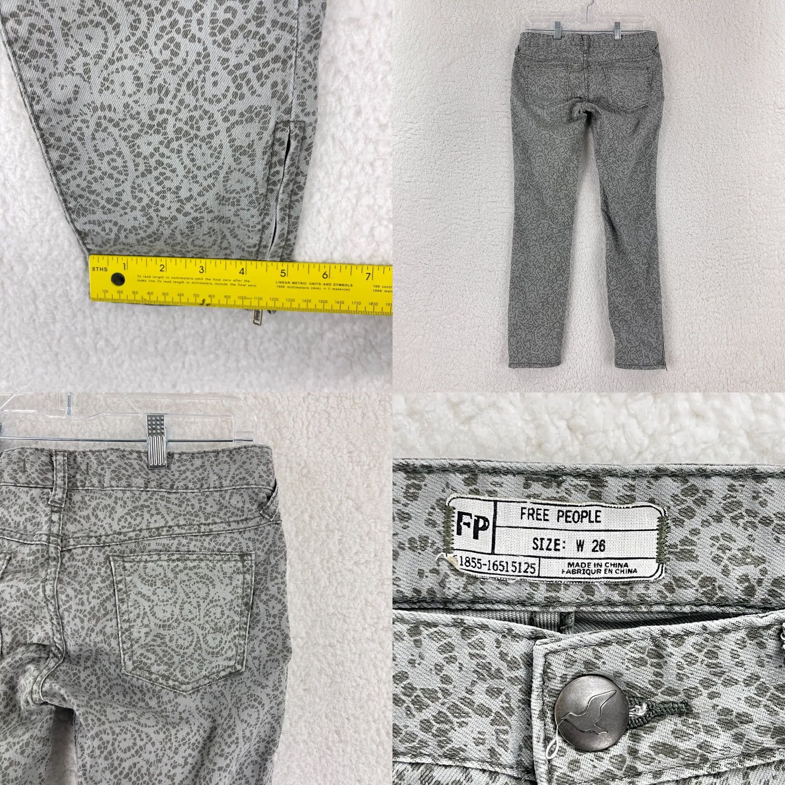 Free People Free People Jeans Skinny Gray Denim Lace Print Ankle-Zip 26 Womens Regular Rise 26 Inseam 5-Pocket Bohemian Festival Size 26" / US 2 / IT 38 - 9 Thumbnail