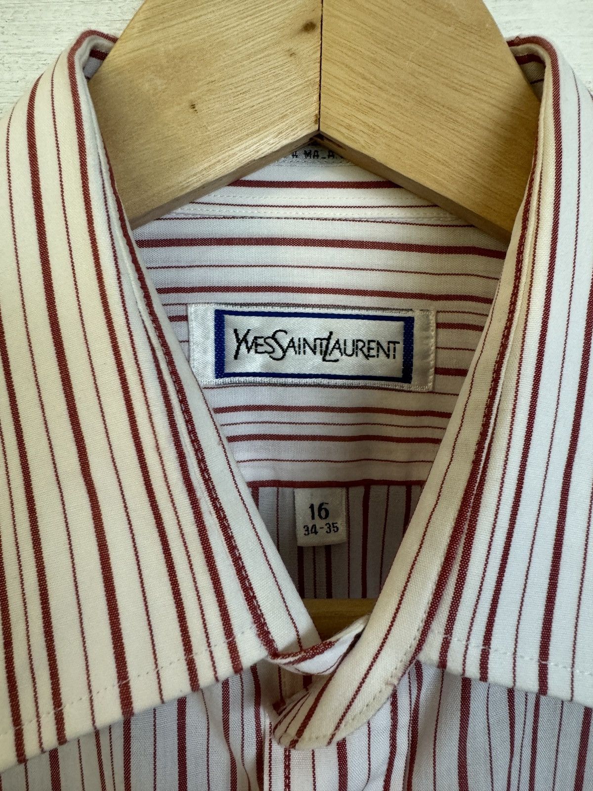 image of Vintage Striped YSL Dress Shirt in White, Men's (Size Large)