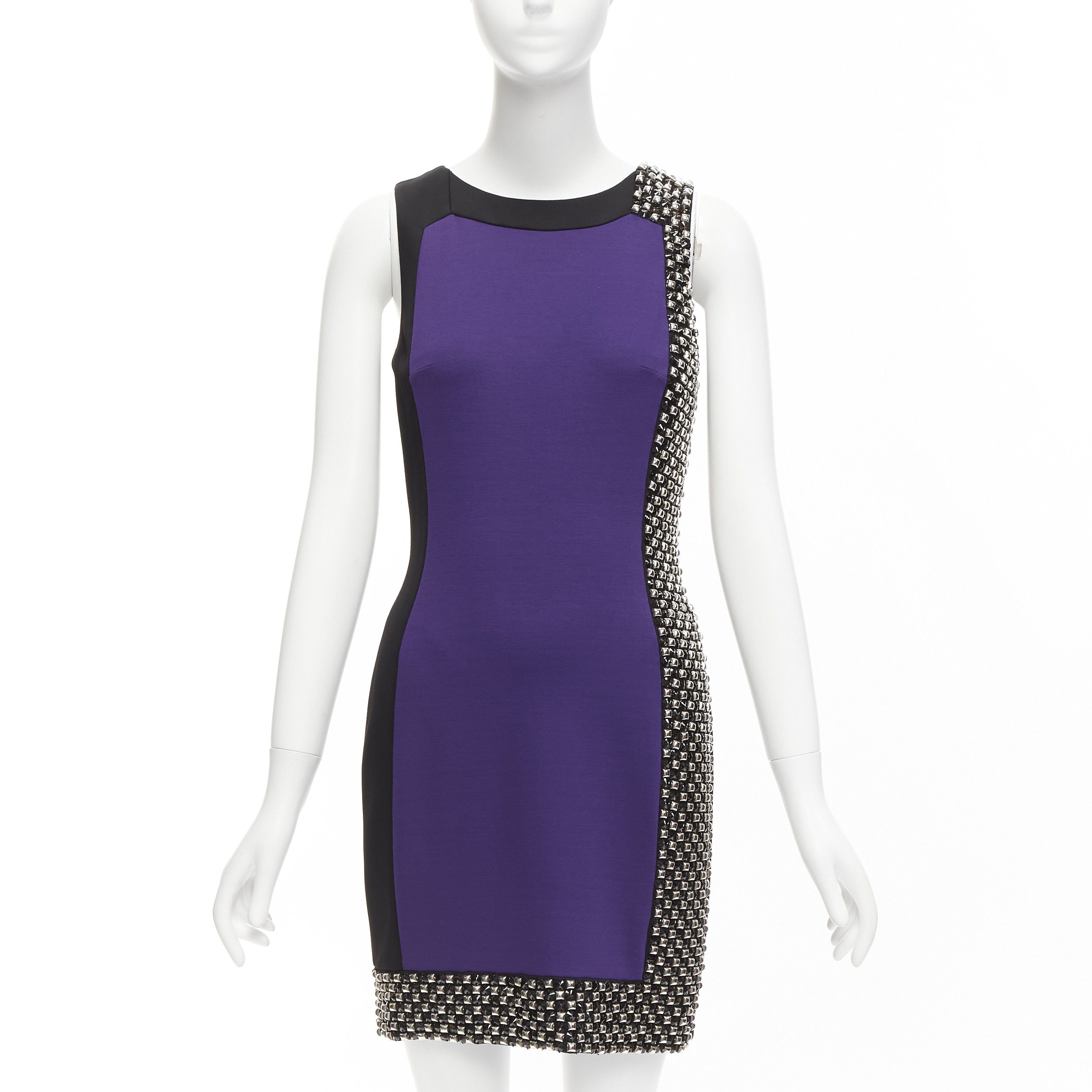 Versace VERSACE purple silk blend silver studs colorblock mod shift dress IT42 M Size M / US 6-8 / IT 42-44 - 1 Thumbnail