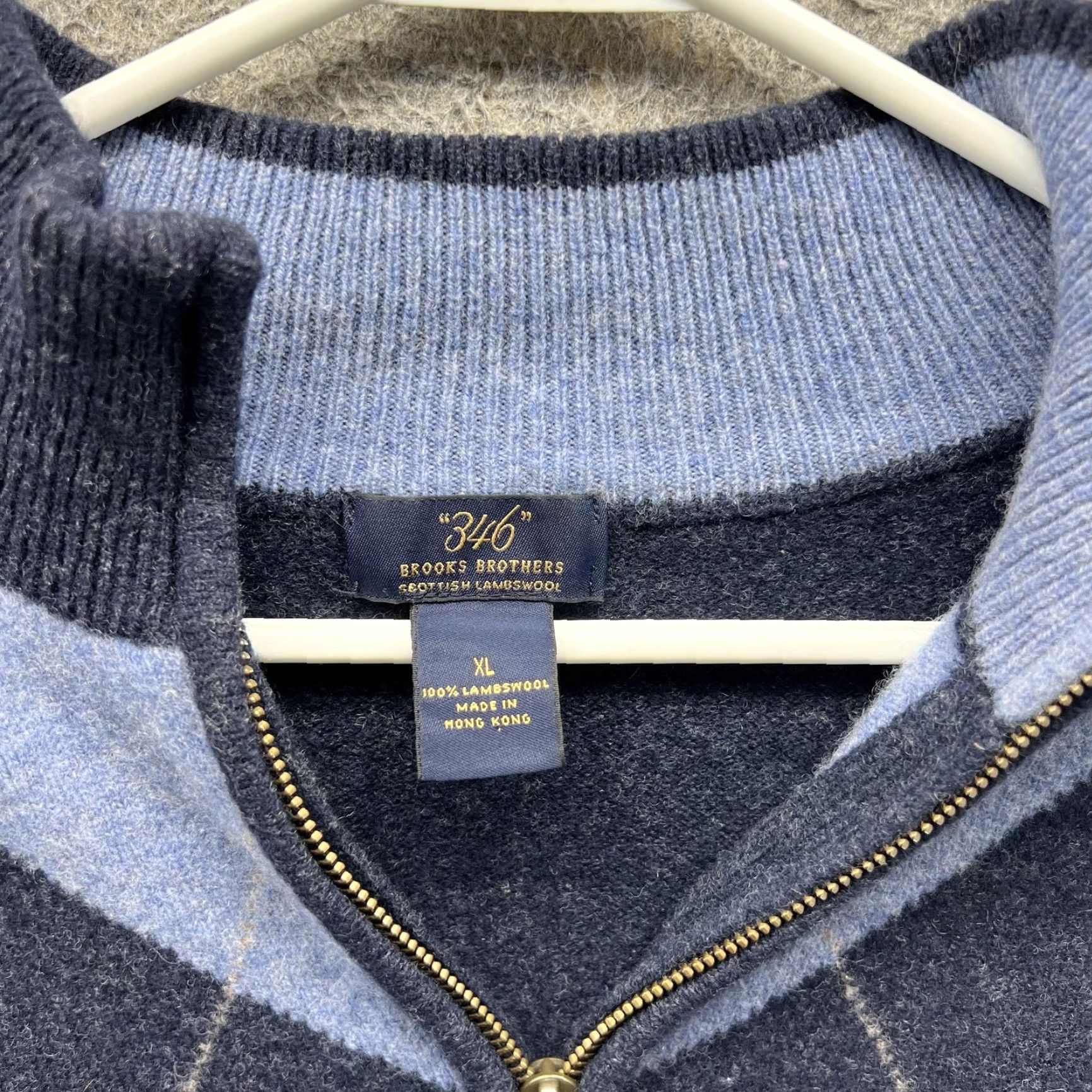 Brooks Brothers Brooks Brothers 346 Sweater Mens XL Blue Wool Argyle 1/4 Zip Mock Neck Pullover Size US XL / EU 56 / 4 - 4 Thumbnail