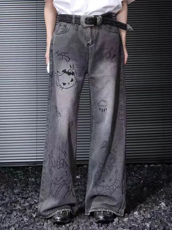 Japanese Brand VIBE Washed cartoon graffiti retro baggy jeans Size US 30 / EU 46 - 1 Thumbnail