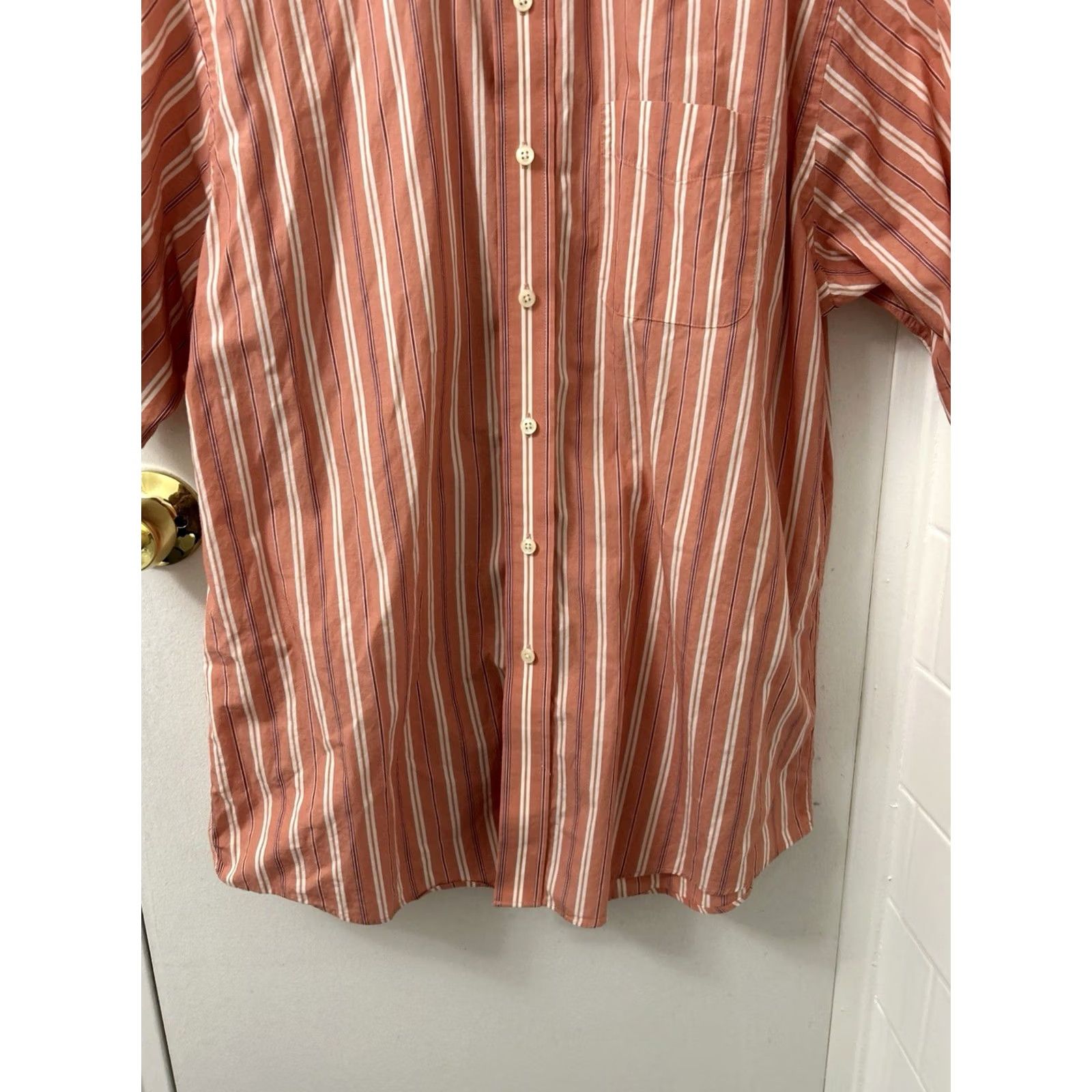Vintage LL Bean Shirt Mens L Coral Striped Button-Down Short Sleeve Casual Beach City 90s Mens Size US L / EU 52-54 / 3 - 3 Thumbnail
