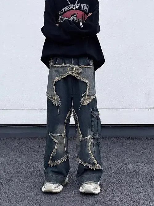 Jean Retro washed distressed star work jeans Size US 30 / EU 46 - 8 Thumbnail