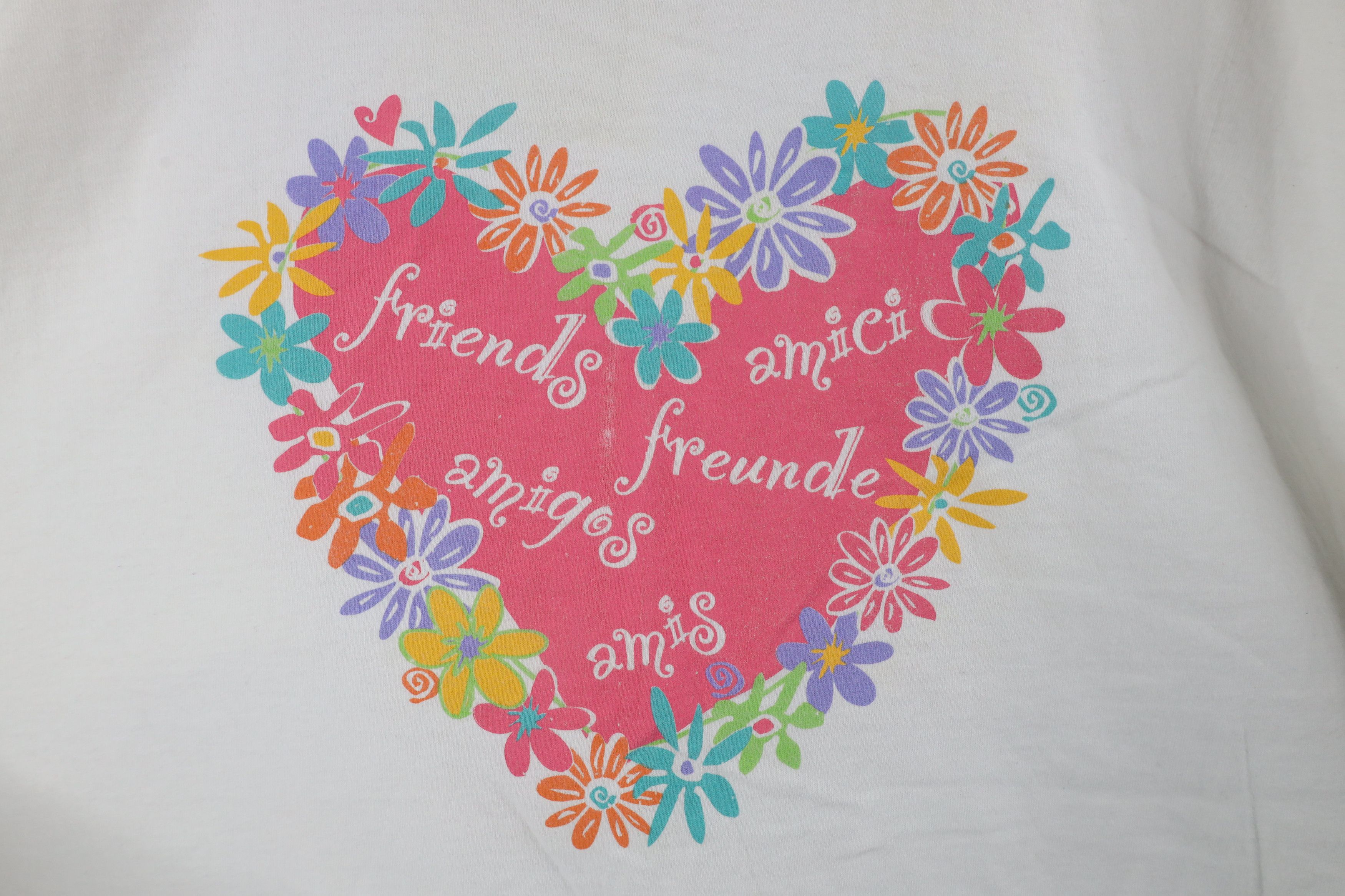 Vintage Vintage 90s Streetwear Heart Flower T-Shirt White USA Size XL / US 12-14 / IT 48-50 - 4 Thumbnail