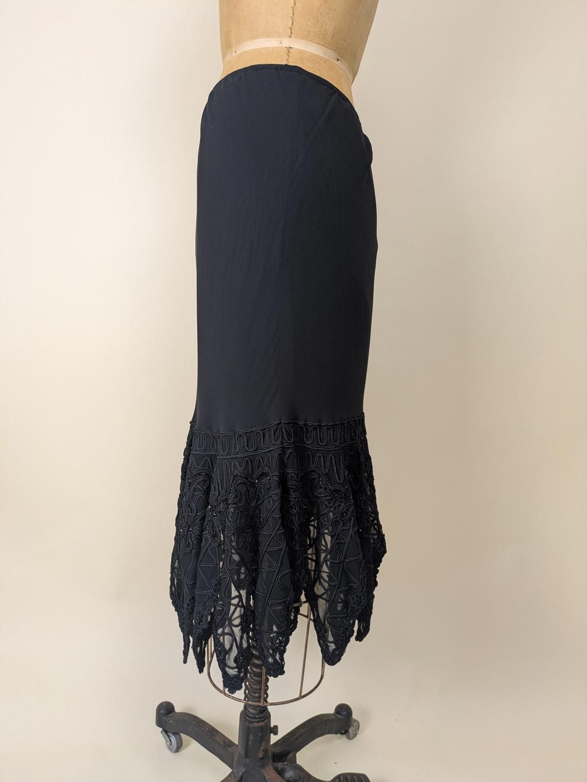 Other 1990's Sue Wong nocturne black silk goth fringe skirt Size 32" / US 10 / IT 46 - 4 Thumbnail