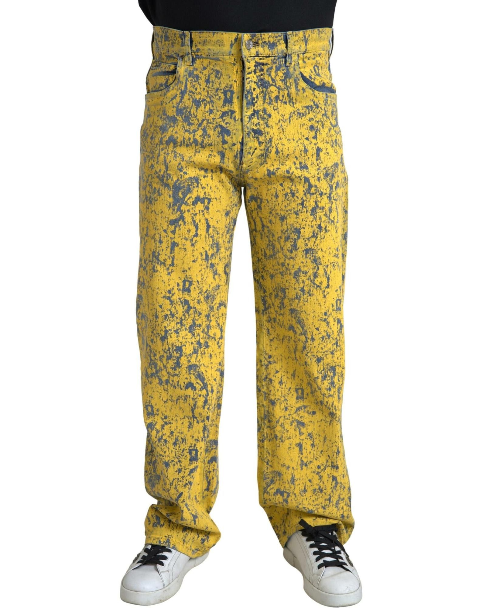 image of Dolce Gabbana Tie Dye Straight Denim Jeans in Yellow, Men's (Size 38)