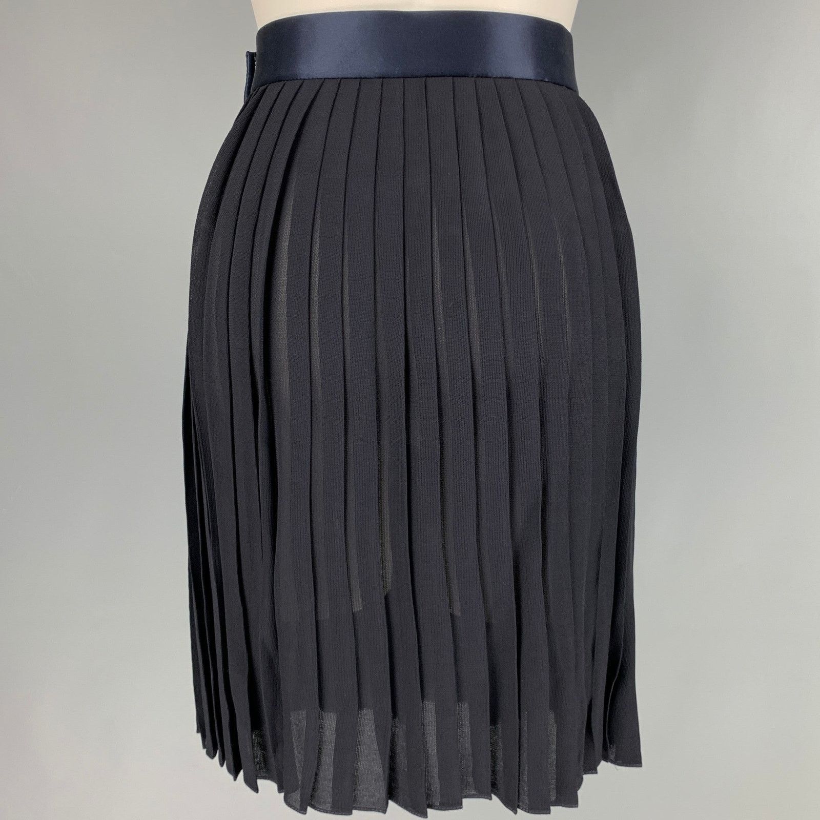 Donna Karan DONNA KARAN Size 8 Navy Rayon Pleated Below Knee Skirt Size 30" / US 8 / IT 44 - 2 Thumbnail
