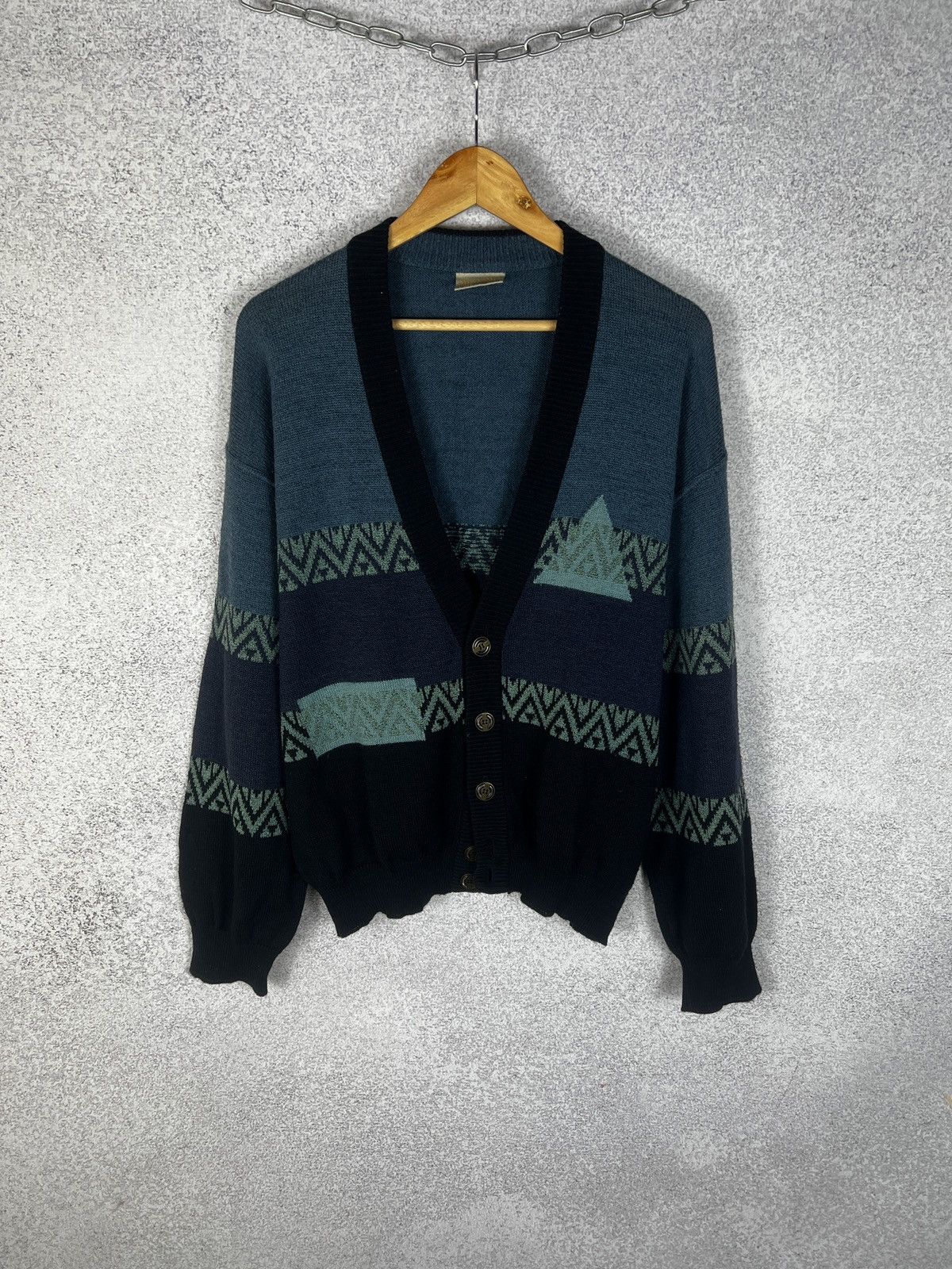 Vintage Vintage 80s Maselli Art Abstract Pattern Knitted Cardigan Size US L / EU 52-54 / 3 - 1 Thumbnail