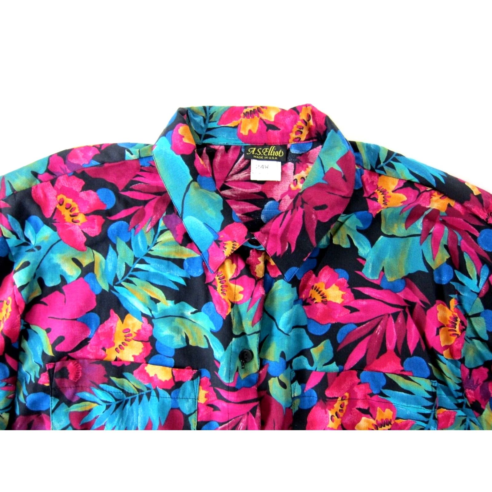 Pinko Vtg A.S. Elliot Blouse Floral Button Down Short Sleeve Pink 24W Rayon Plus Ladies Shirt Size 4XL / US 24-26 - 4 Thumbnail
