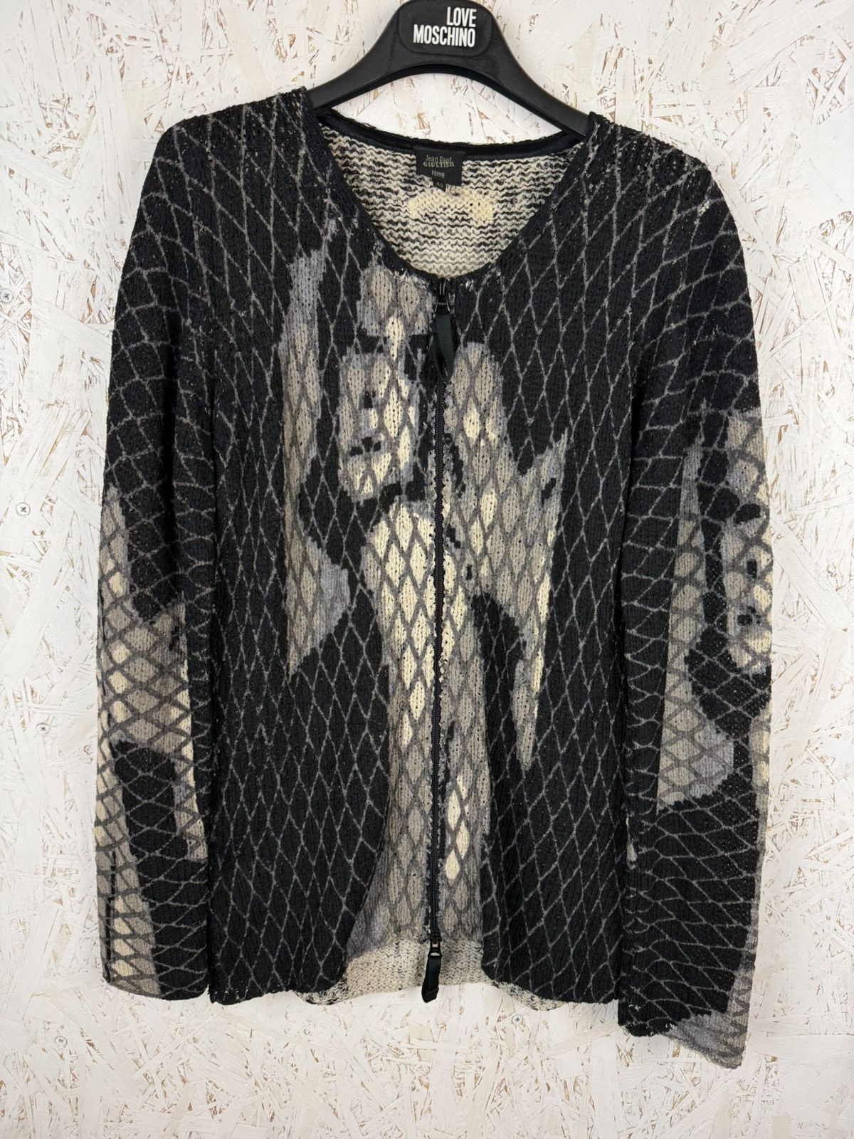 Jean Paul Gaultier 90s Jean Paul Gaultier Kiss Femme Printed Mesh Knit Cardigan Size M / US 6-8 / IT 42-44 - 1 Thumbnail