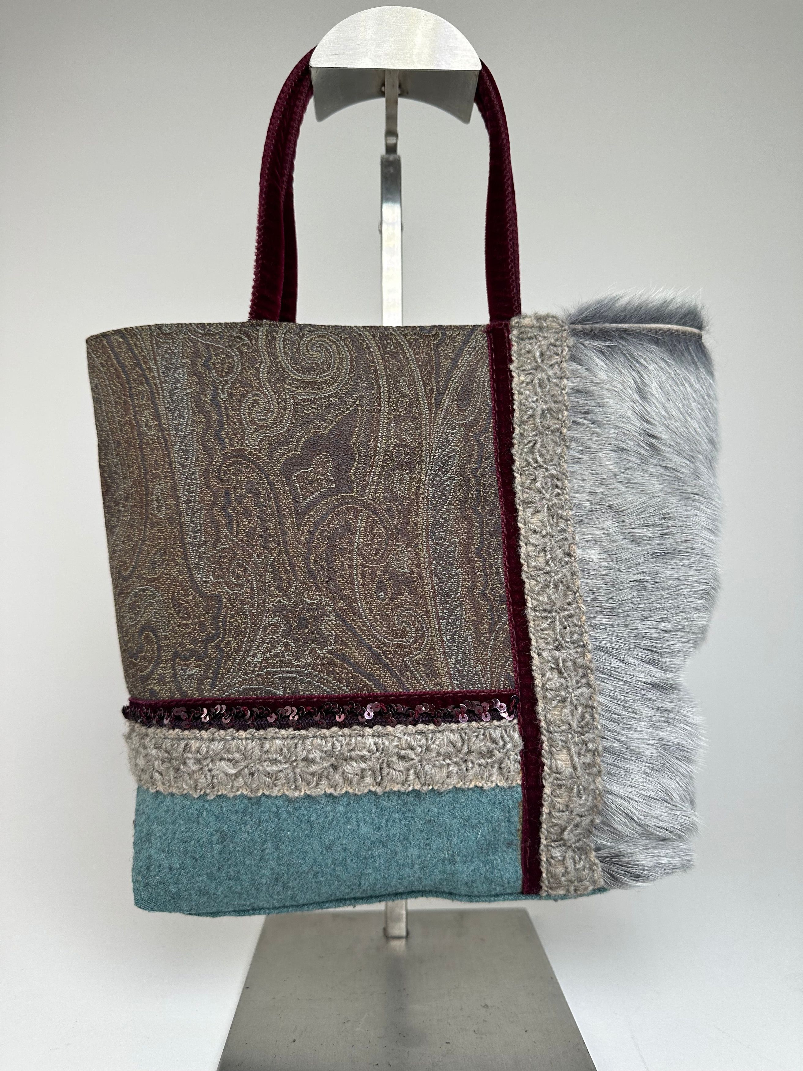 Etro Vintage Paisley Patchwork Multi Material Tote Bag Brown Burg Size ONE SIZE - 1 Thumbnail