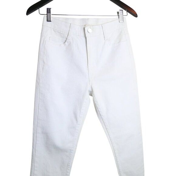 Oak + Fort Oak + Fort Frayed Raw Hem White Mid Rise Skinny Jeans Size 25" / US 0 / IT 36 - 2 Thumbnail