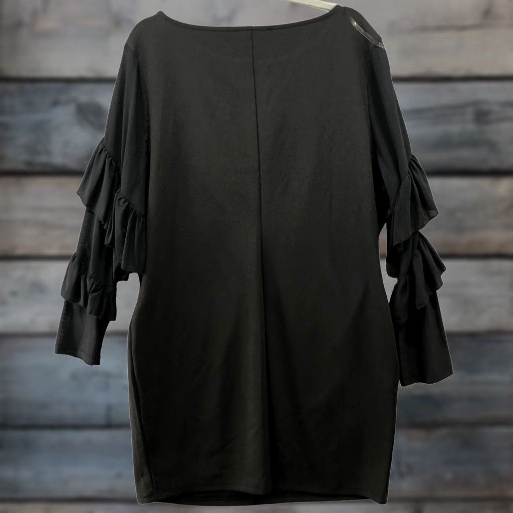 Vintage Haute Monde Black Long Sleeve Dress 3XL Ruffle Sheath Knee ...