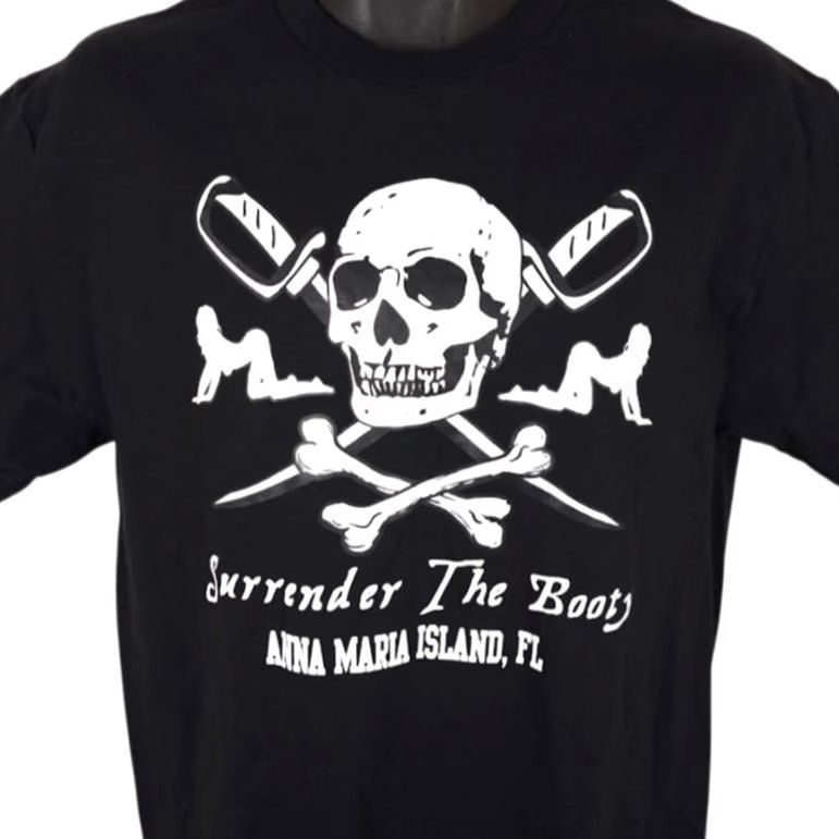 Gildan Anna Maria Island T Shirt Mens Size Medium Black Surrender The Booty Pirate Size US M / EU 48-50 / 2 - 2 Thumbnail