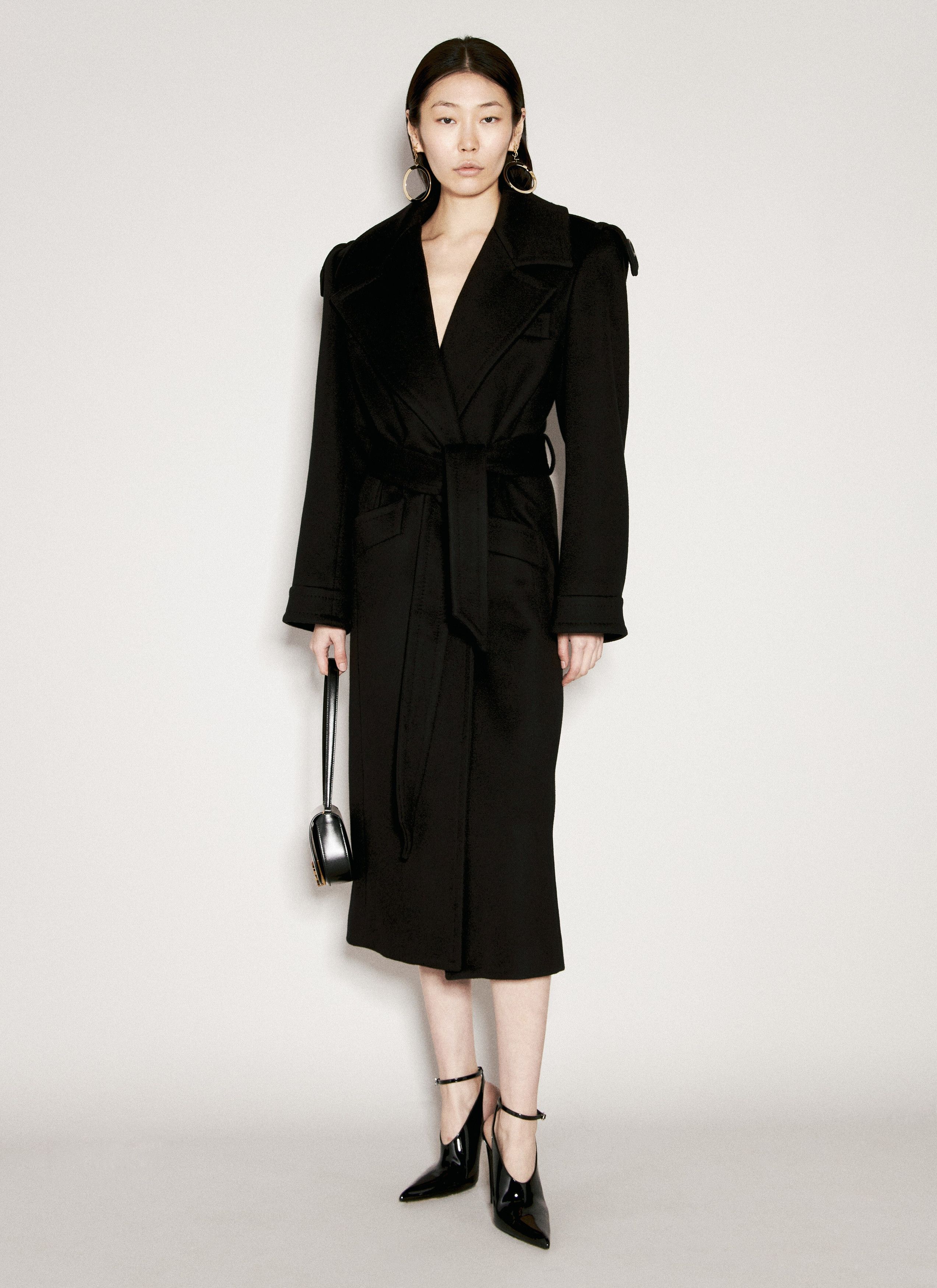 Saint Laurent Paris o1b1hav111025 Cashmere And Wool Belted Coat in Black Size S / US 4 / IT 40 - 6 Thumbnail