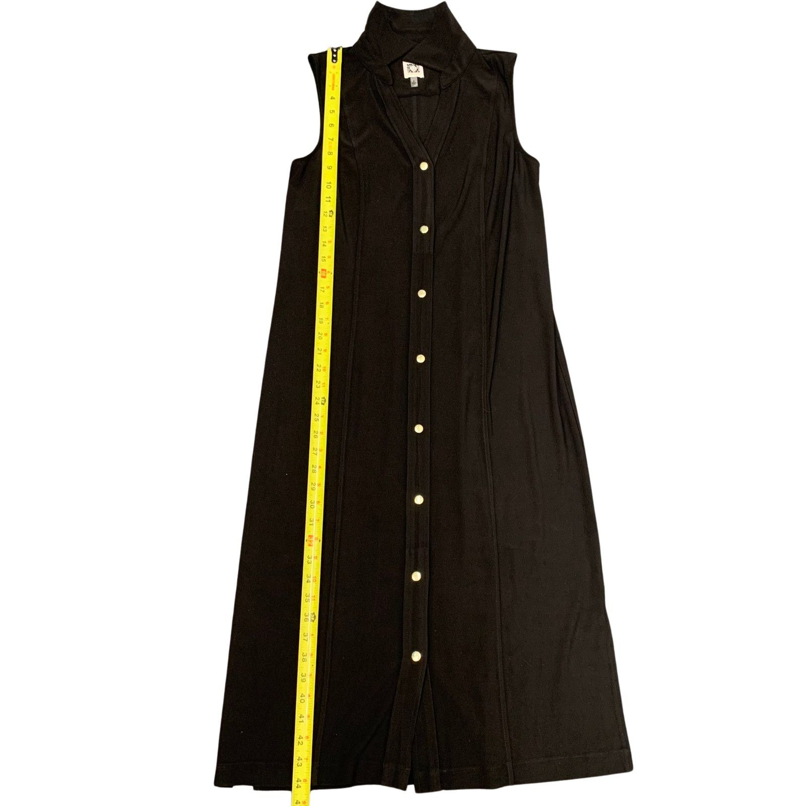 Anne Klein Anne Klein Black Sleeveless V-Neck Collared Shirt Dress Size M / US 6-8 / IT 42-44 - 6 Thumbnail